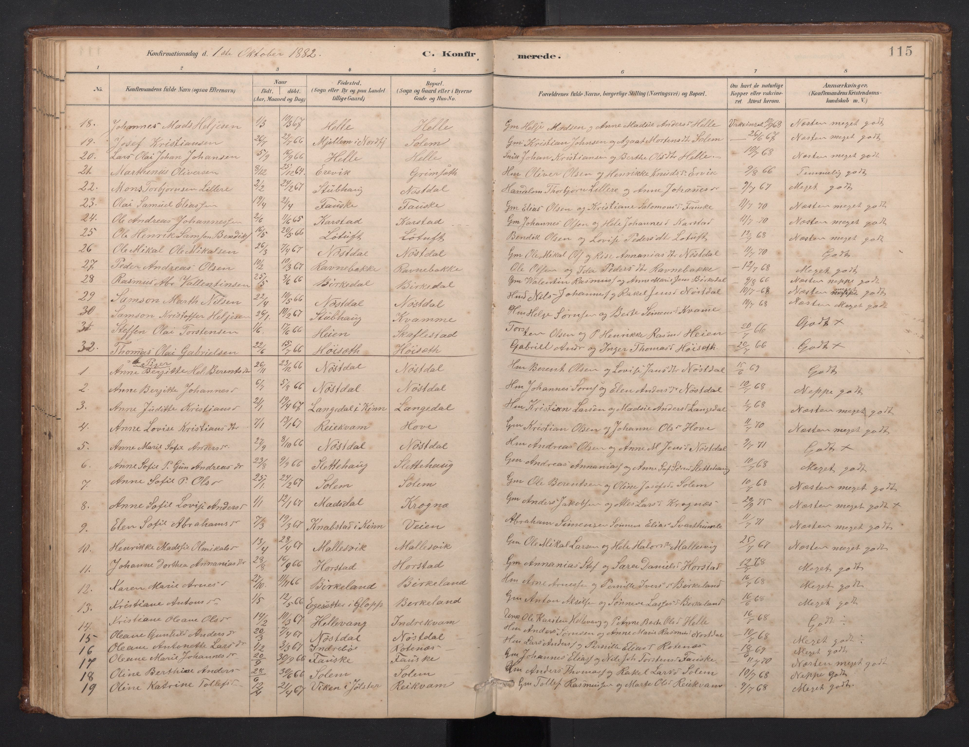 Førde sokneprestembete, SAB/A-79901/H/Hab/Habd/L0003: Parish register (copy) no. D 3, 1881-1897, p. 114b-115a