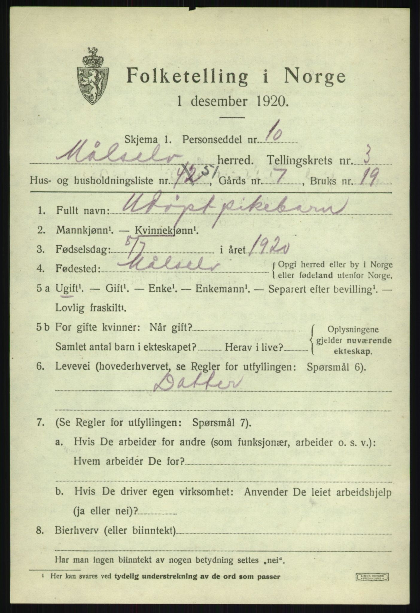 SATØ, 1920 census for Målselv, 1920, p. 2809