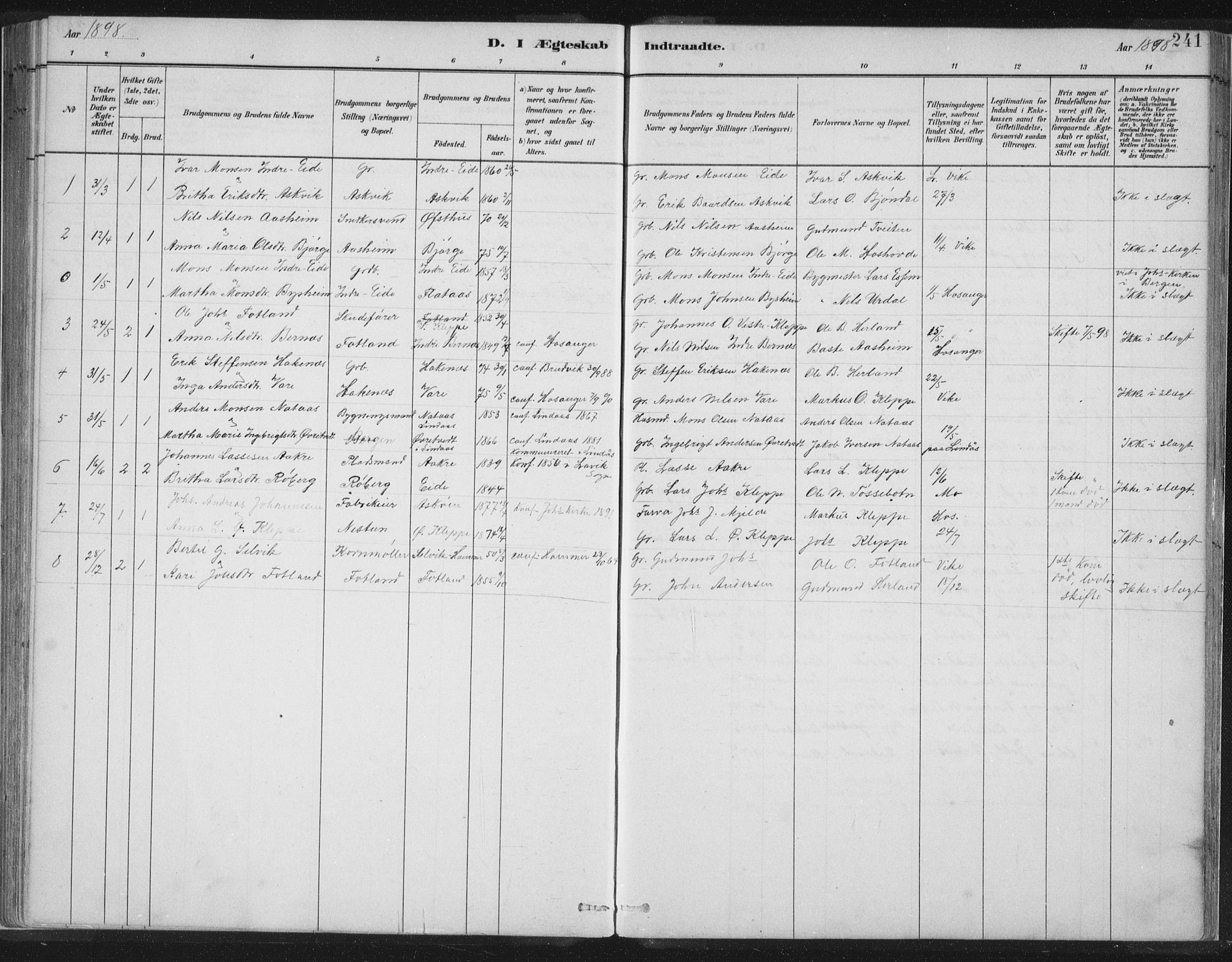 Hosanger sokneprestembete, AV/SAB-A-75801/H/Hab: Parish register (copy) no. A 3 II, 1882-1903, p. 241