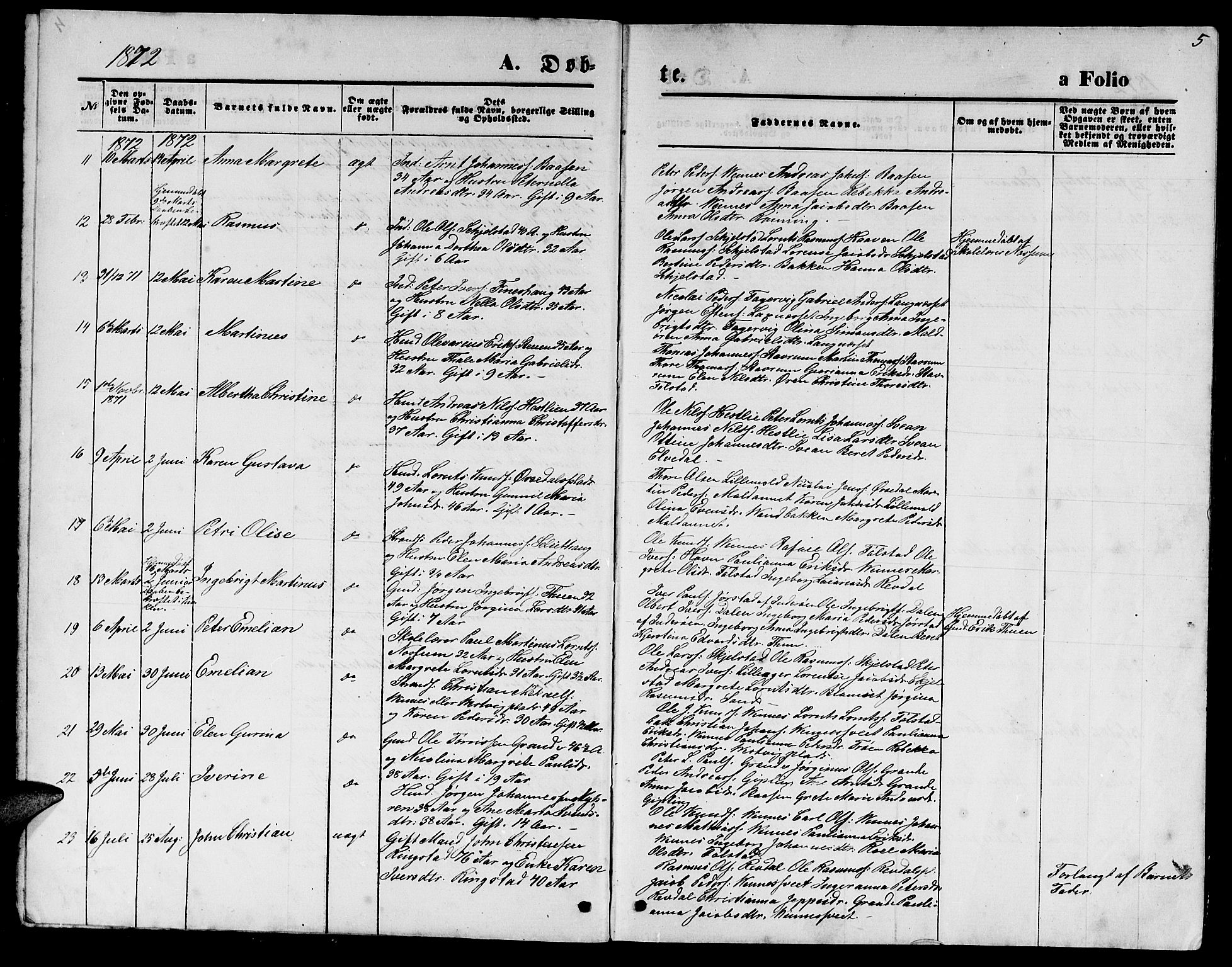 Ministerialprotokoller, klokkerbøker og fødselsregistre - Nord-Trøndelag, SAT/A-1458/744/L0422: Parish register (copy) no. 744C01, 1871-1885, p. 5
