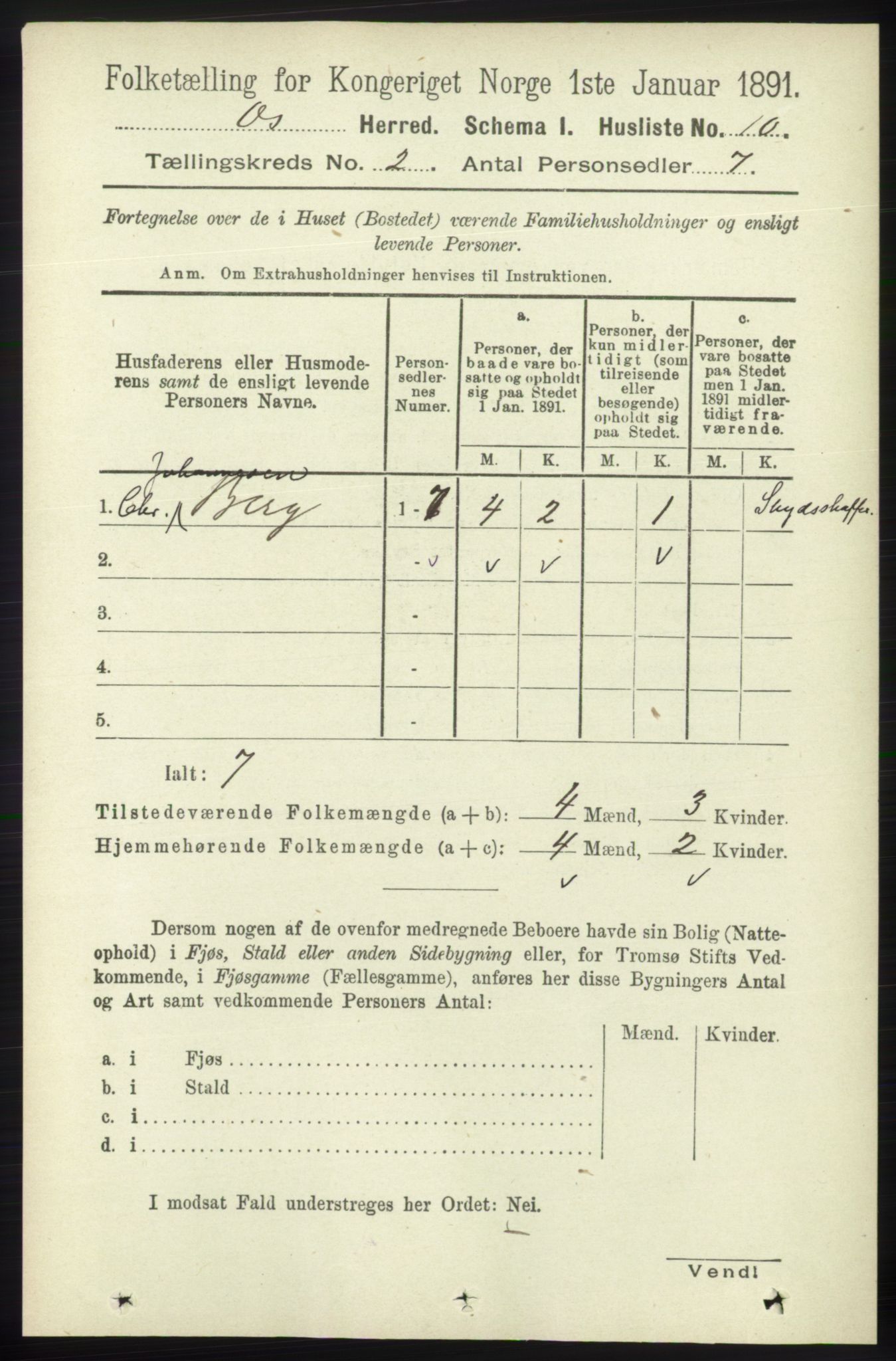 RA, 1891 census for 1243 Os, 1891, p. 364