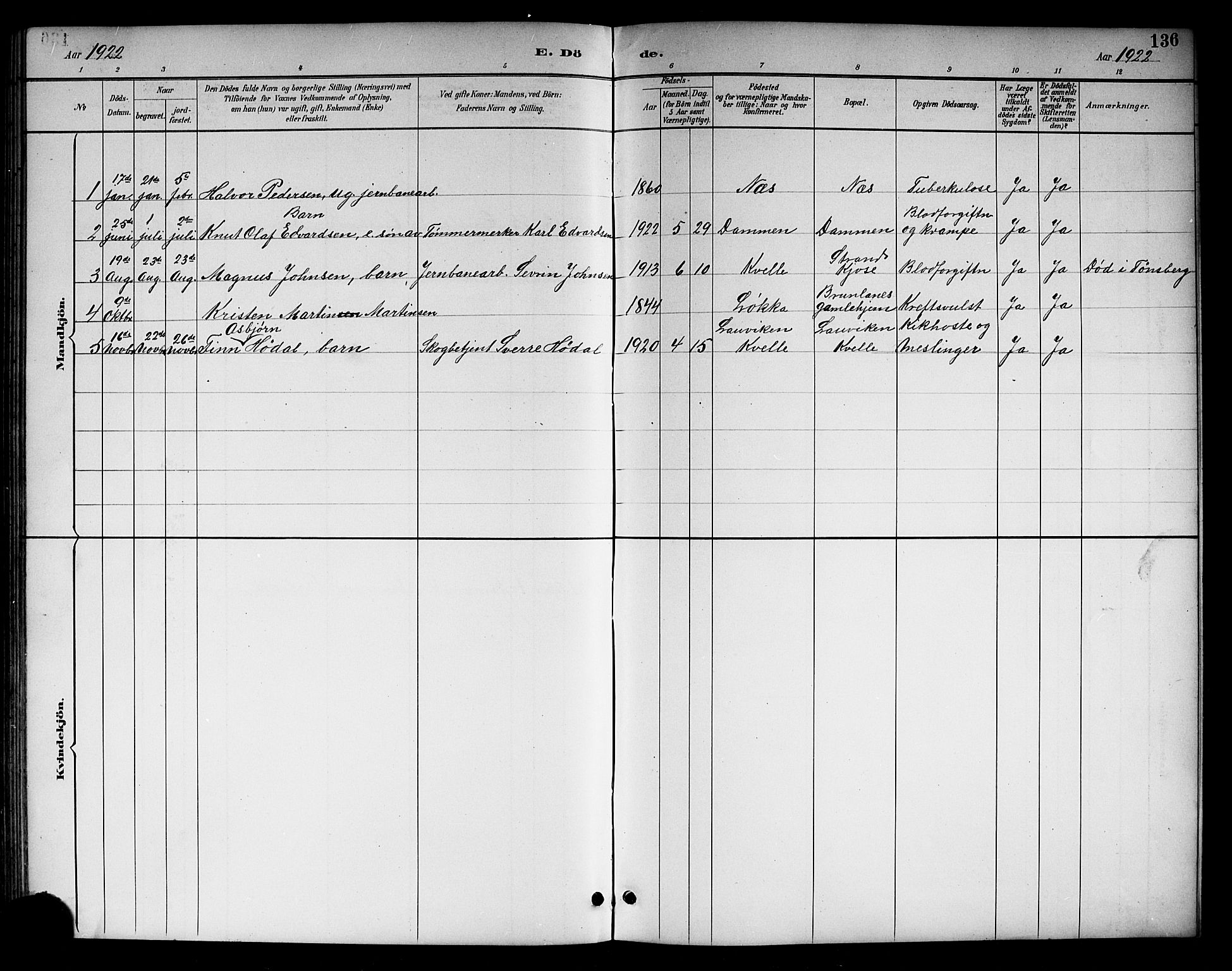 Brunlanes kirkebøker, SAKO/A-342/G/Gc/L0002: Parish register (copy) no. III 2, 1891-1922, p. 136