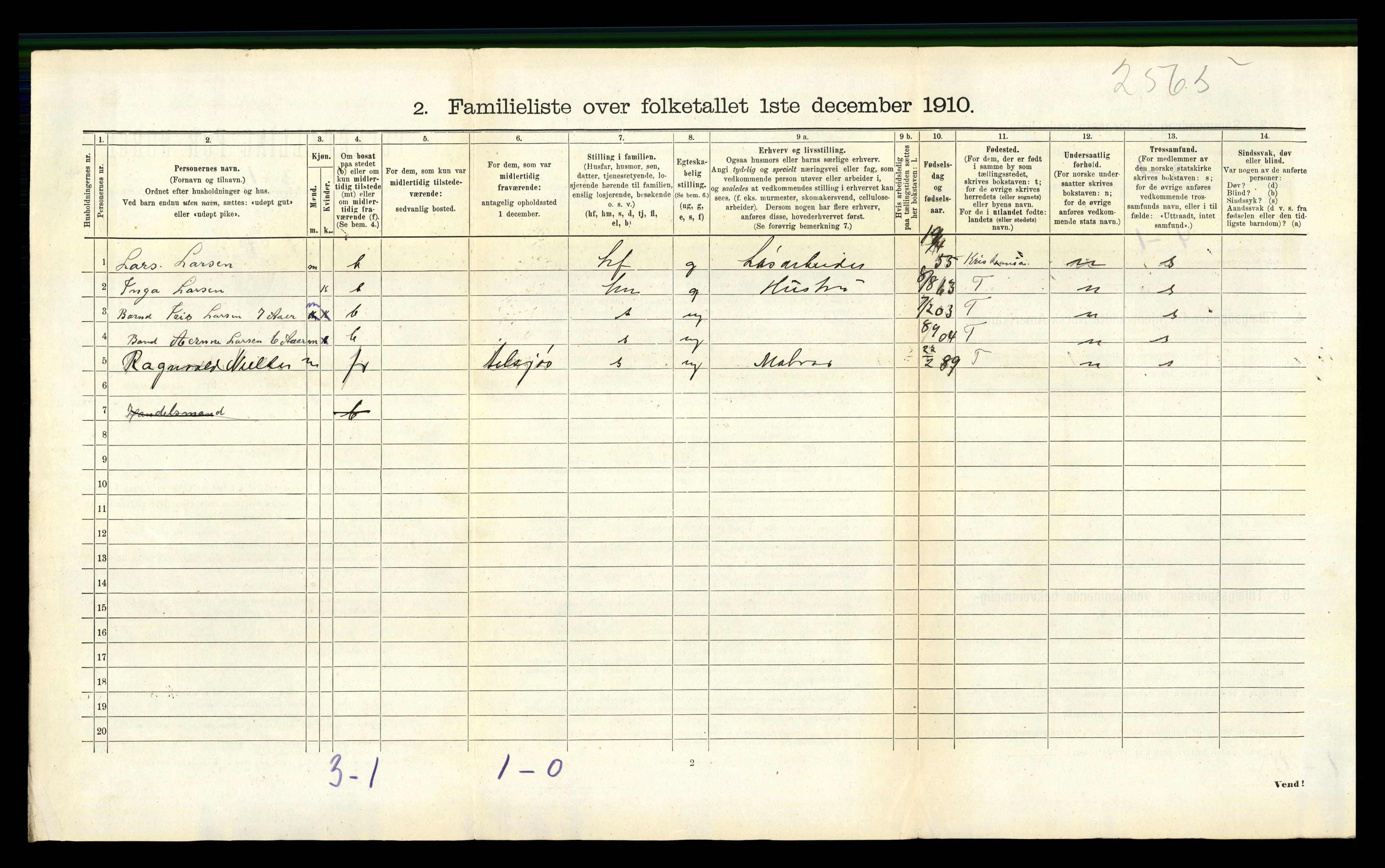 RA, 1910 census for Kragerø, 1910, p. 705