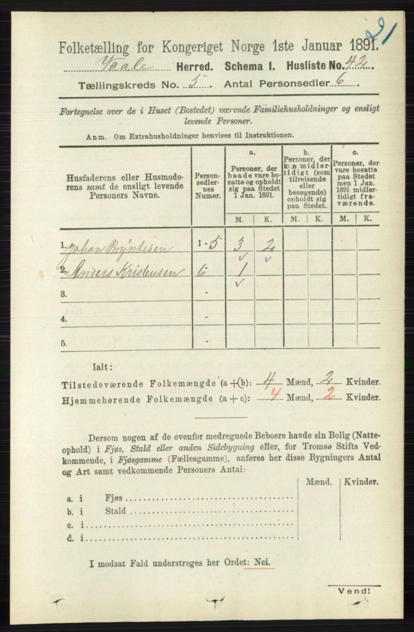 RA, 1891 census for 0716 Våle, 1891, p. 1343