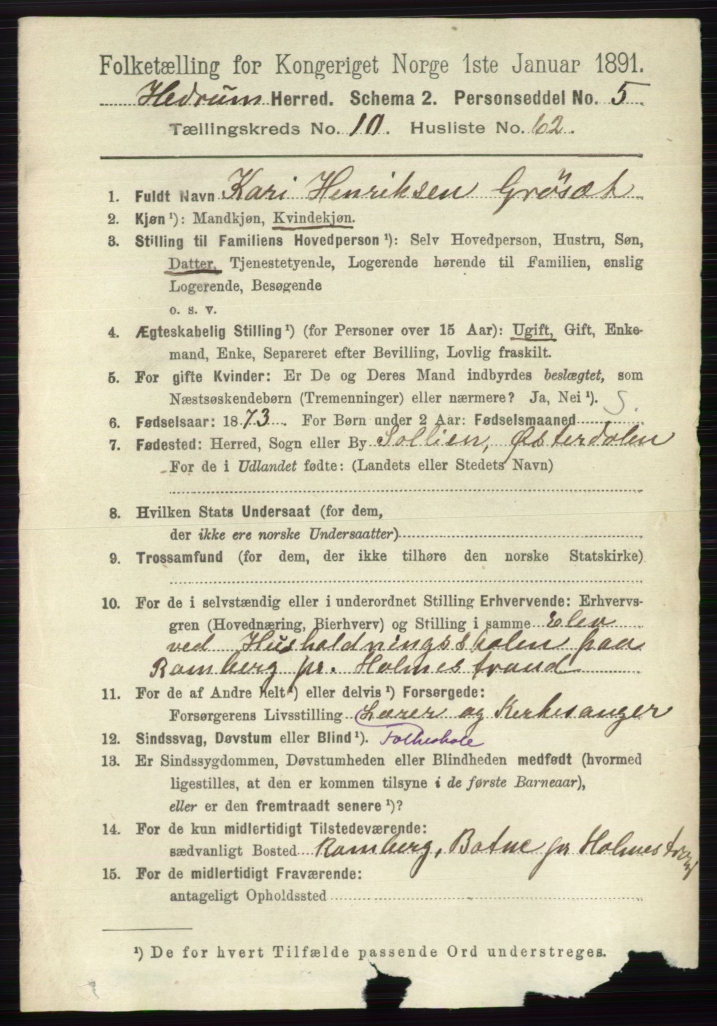 RA, 1891 census for 0727 Hedrum, 1891, p. 4819