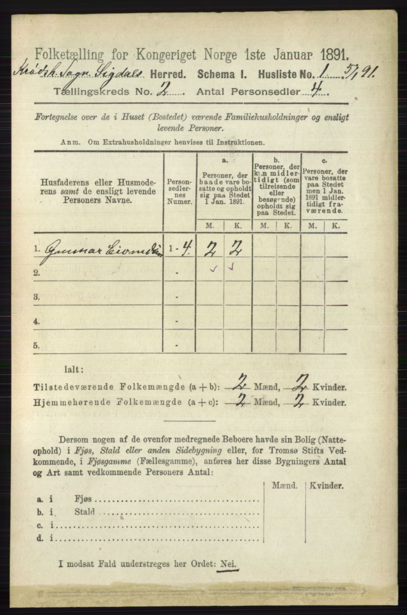 RA, 1891 census for 0621 Sigdal, 1891, p. 5284