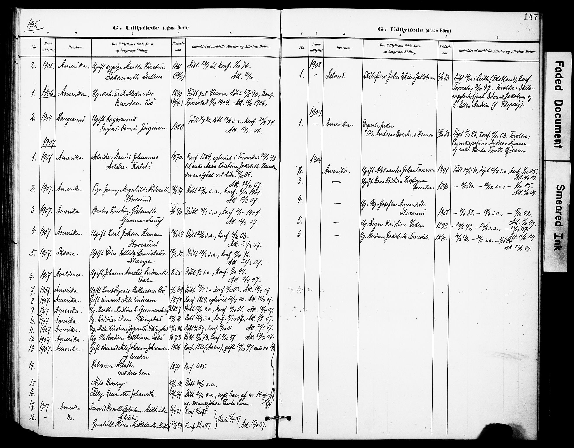 Torvastad sokneprestkontor, SAST/A -101857/H/Ha/Haa/L0017: Parish register (official) no. A 16, 1899-1911, p. 147