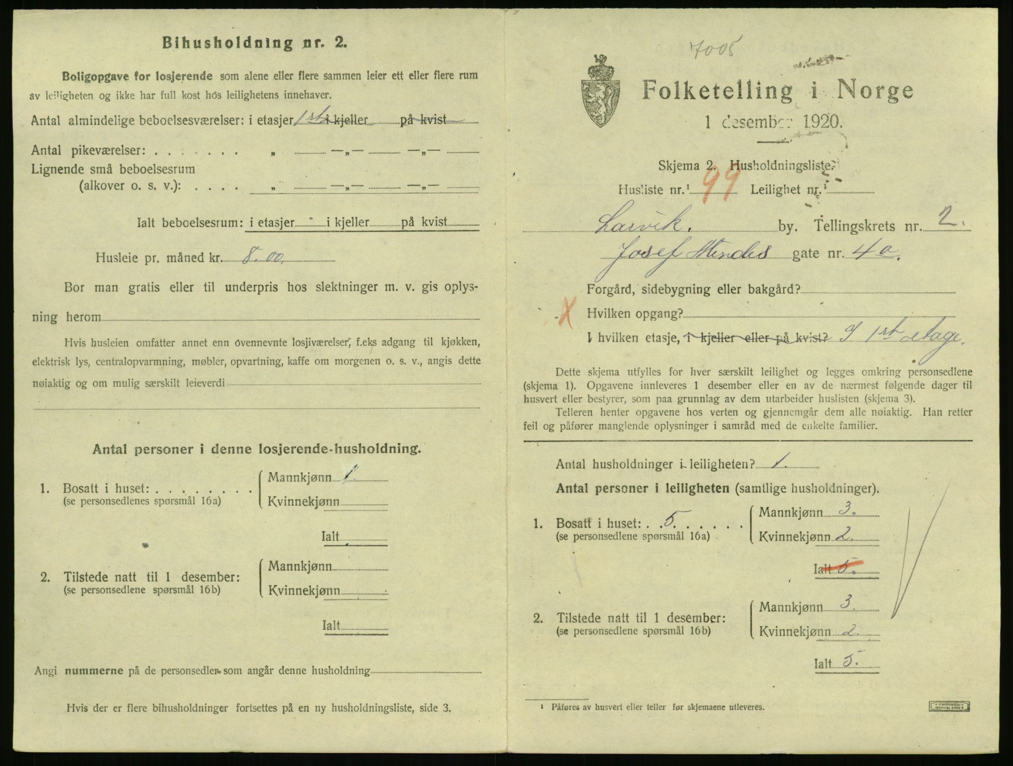 SAKO, 1920 census for Larvik, 1920, p. 3756