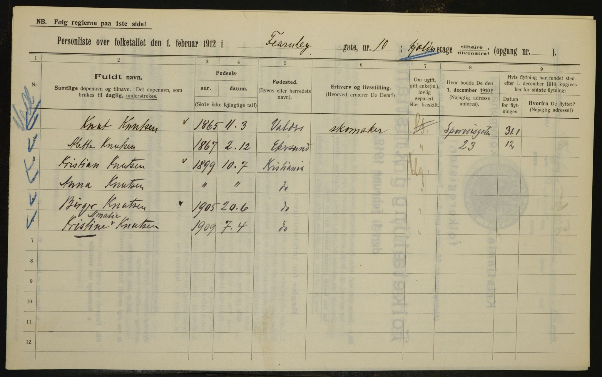 OBA, Municipal Census 1912 for Kristiania, 1912, p. 23955