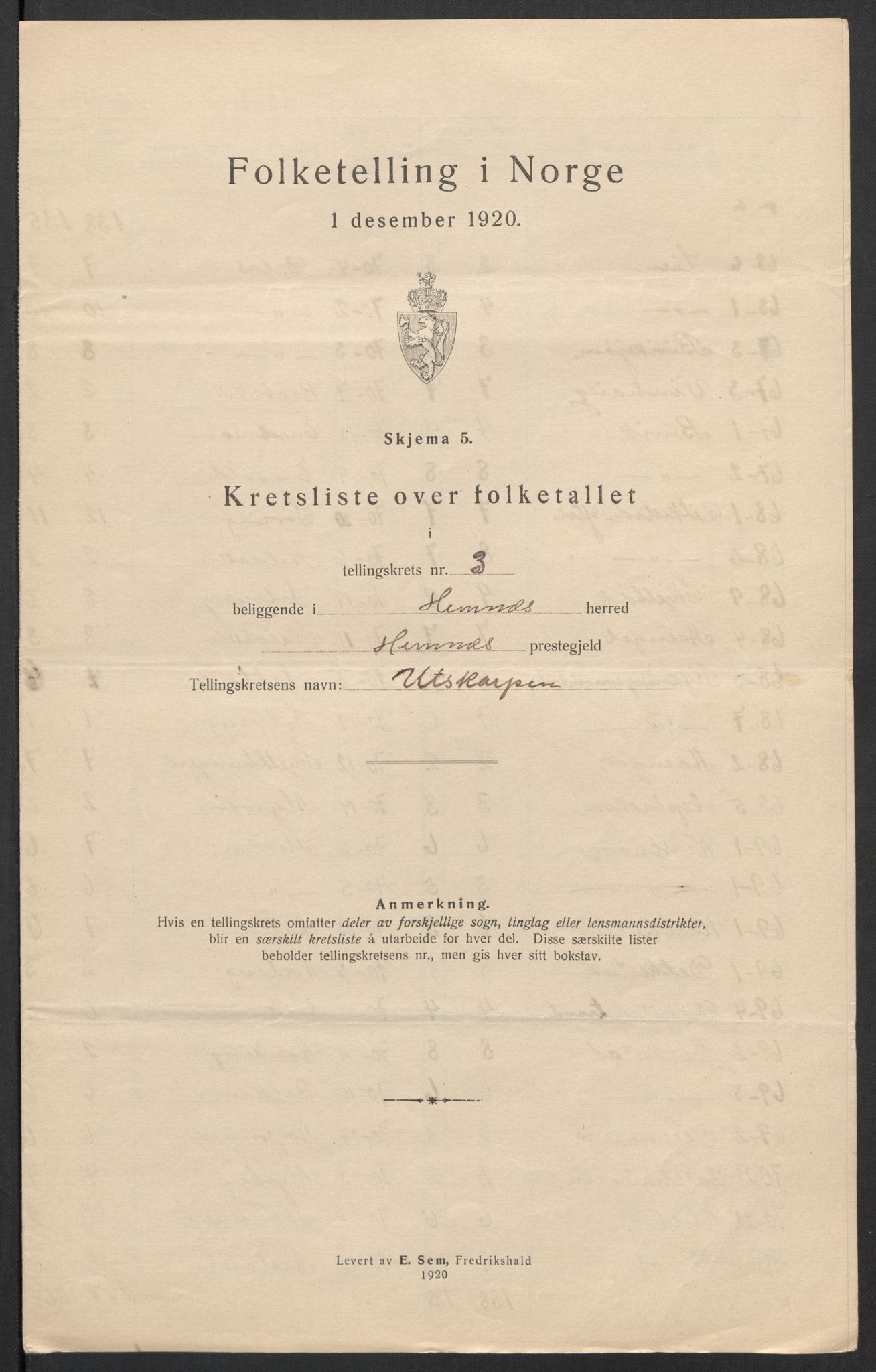 SAT, 1920 census for Hemnes, 1920, p. 19