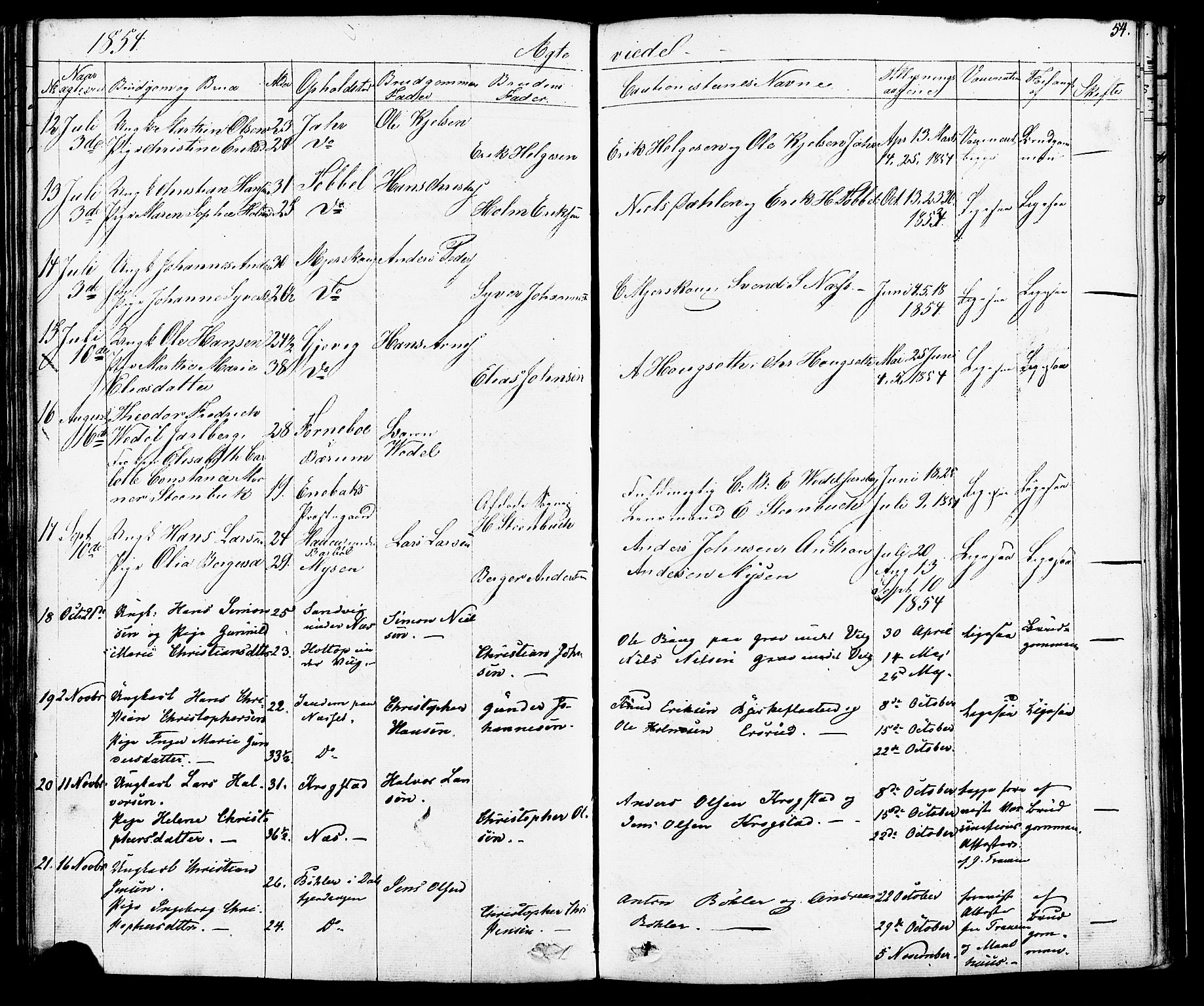 Enebakk prestekontor Kirkebøker, SAO/A-10171c/F/Fa/L0012: Parish register (official) no. I 12, 1832-1882, p. 54