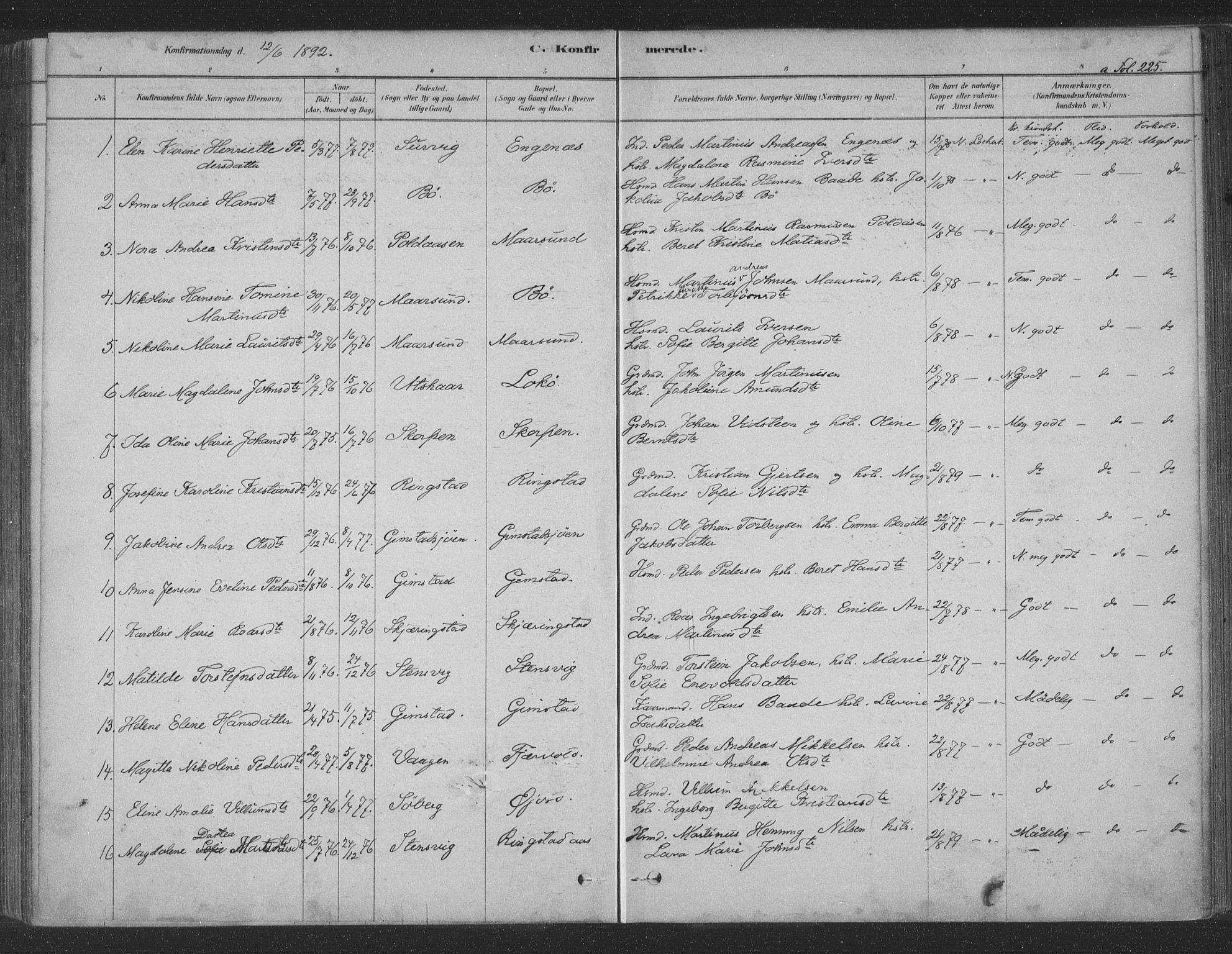 Ministerialprotokoller, klokkerbøker og fødselsregistre - Nordland, AV/SAT-A-1459/891/L1302: Parish register (official) no. 891A07, 1878-1895, p. 225