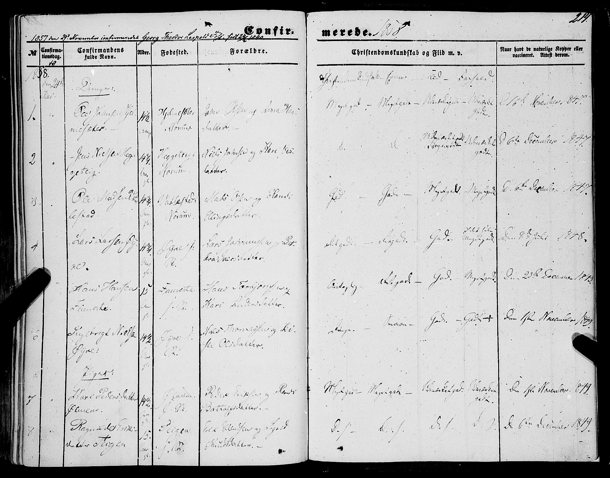 Sogndal sokneprestembete, SAB/A-81301/H/Haa/Haaa/L0012I: Parish register (official) no. A 12I, 1847-1859, p. 214