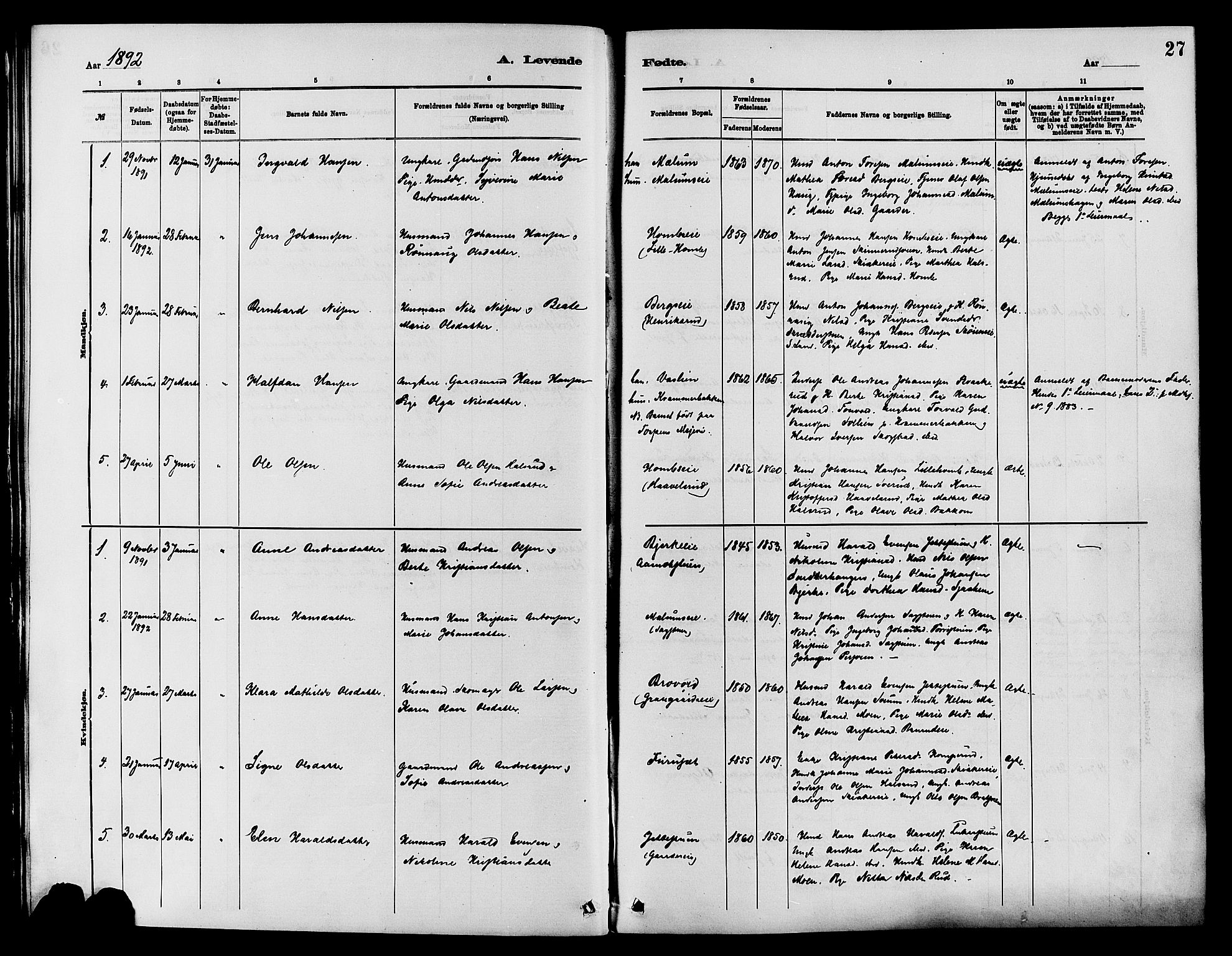 Nordre Land prestekontor, SAH/PREST-124/H/Ha/Haa/L0003: Parish register (official) no. 3, 1882-1896, p. 27
