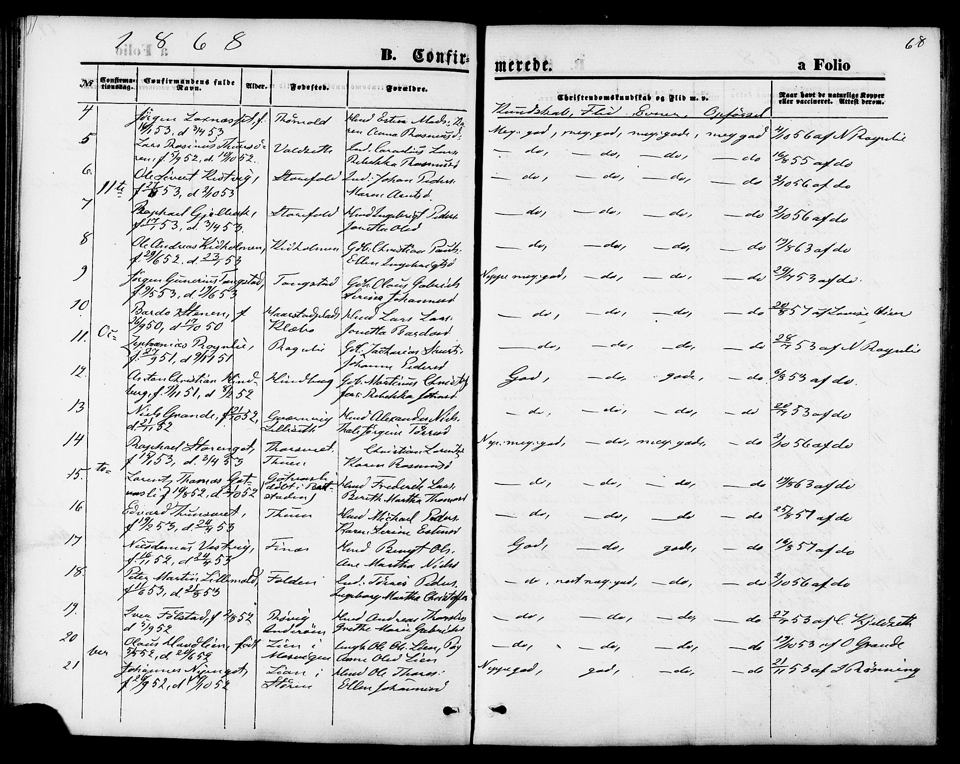 Ministerialprotokoller, klokkerbøker og fødselsregistre - Nord-Trøndelag, SAT/A-1458/744/L0419: Parish register (official) no. 744A03, 1867-1881, p. 68