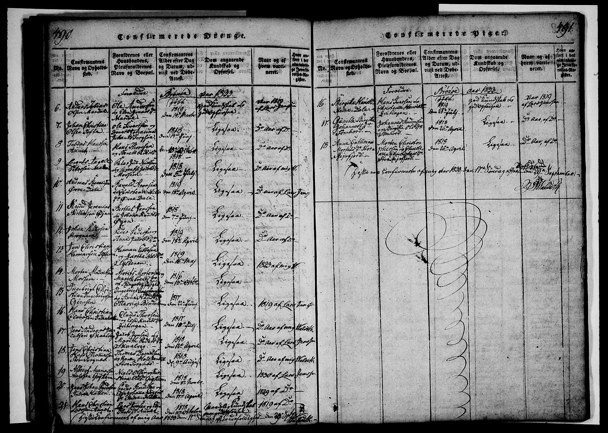 Ministerialprotokoller, klokkerbøker og fødselsregistre - Nordland, AV/SAT-A-1459/813/L0197: Parish register (official) no. 813A07, 1820-1833, p. 490-491