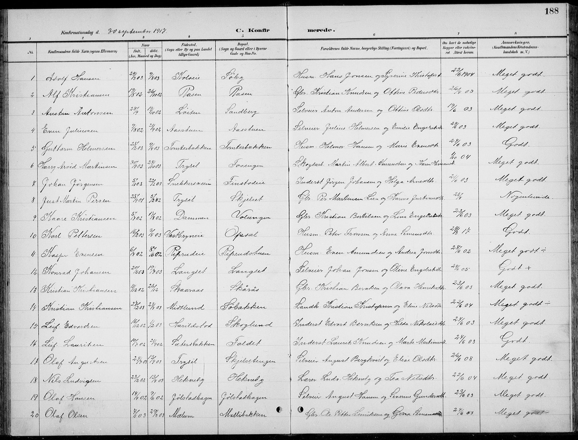 Romedal prestekontor, AV/SAH-PREST-004/L/L0013: Parish register (copy) no. 13, 1896-1937, p. 188