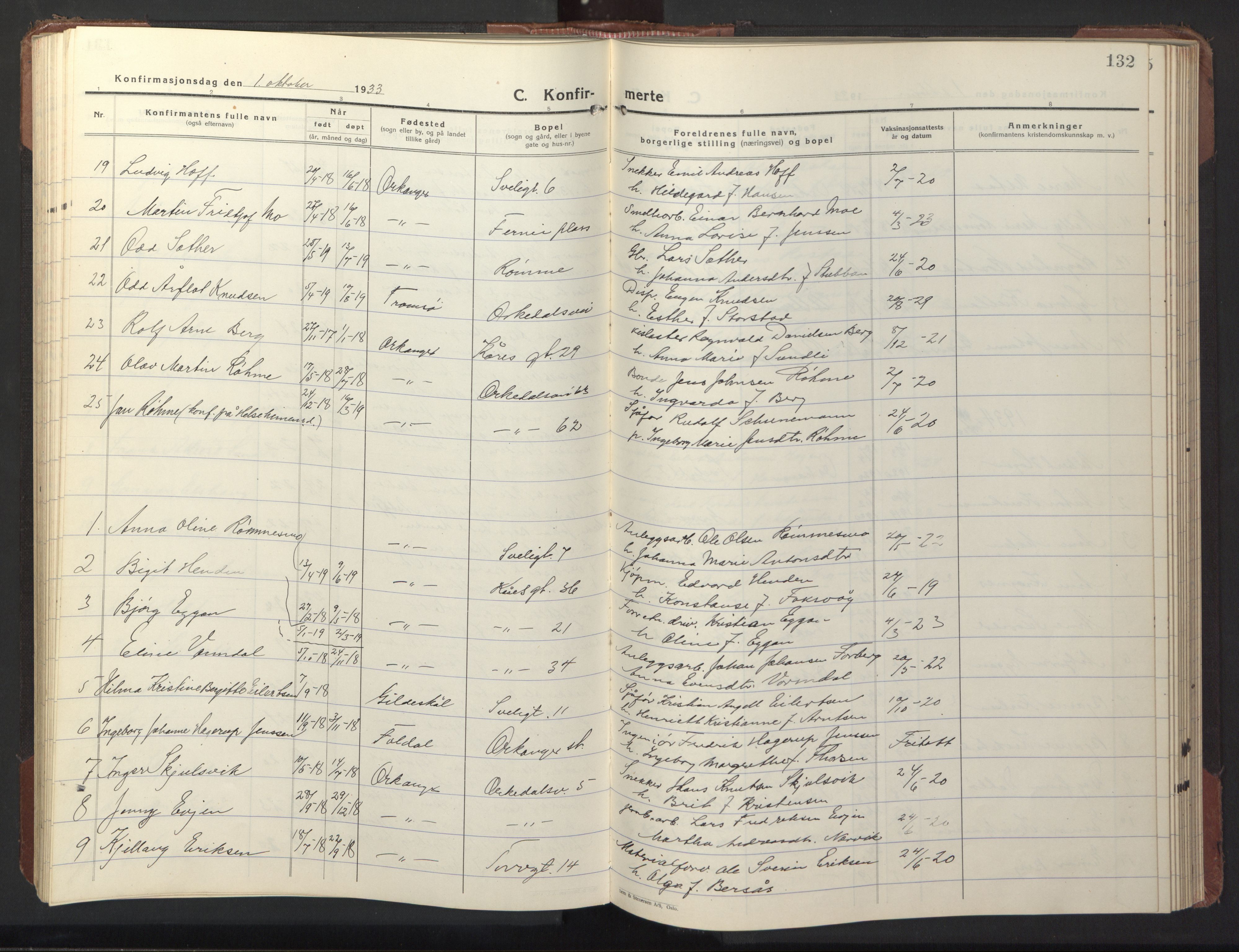 Ministerialprotokoller, klokkerbøker og fødselsregistre - Sør-Trøndelag, SAT/A-1456/669/L0832: Parish register (copy) no. 669C02, 1925-1953, p. 132