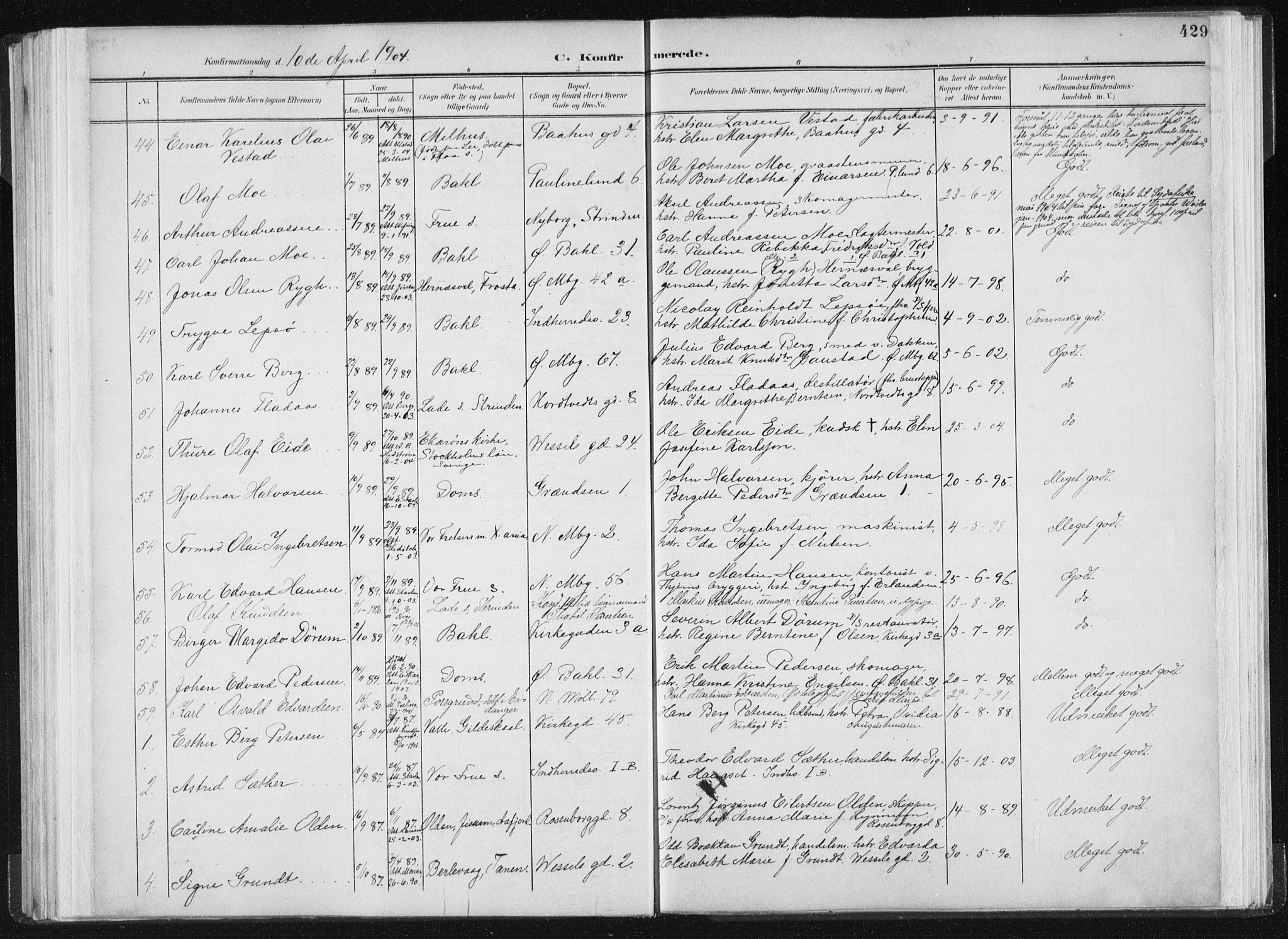 Ministerialprotokoller, klokkerbøker og fødselsregistre - Sør-Trøndelag, AV/SAT-A-1456/604/L0200: Parish register (official) no. 604A20II, 1901-1908, p. 429