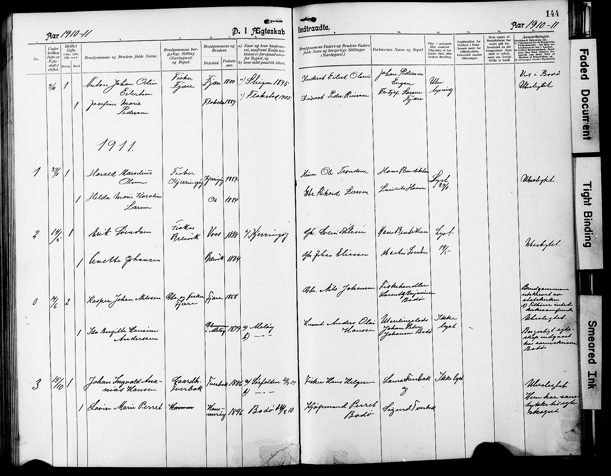 Ministerialprotokoller, klokkerbøker og fødselsregistre - Nordland, AV/SAT-A-1459/803/L0077: Parish register (copy) no. 803C04, 1897-1930, p. 144