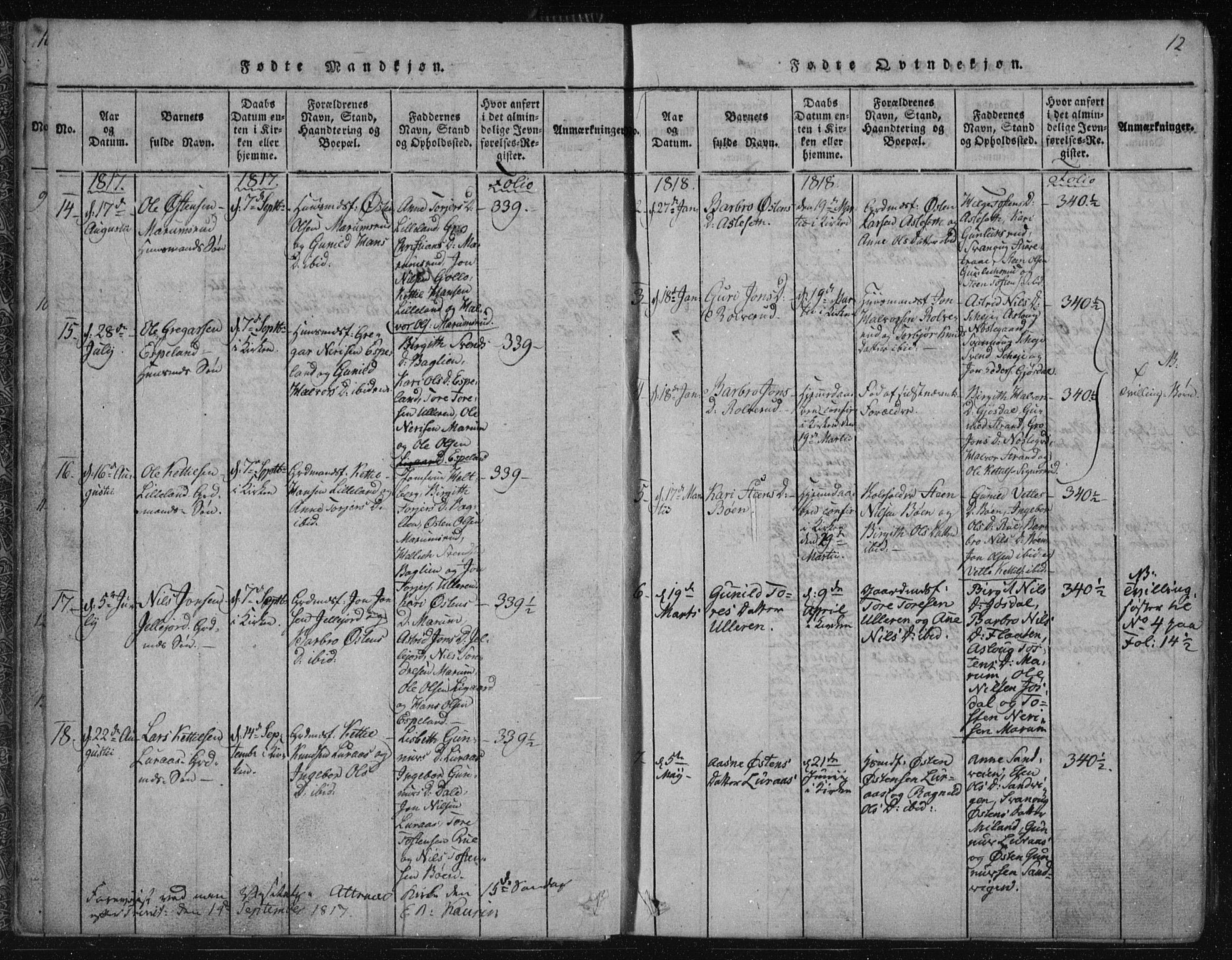 Tinn kirkebøker, AV/SAKO-A-308/F/Fa/L0004: Parish register (official) no. I 4, 1815-1843, p. 11b-12a