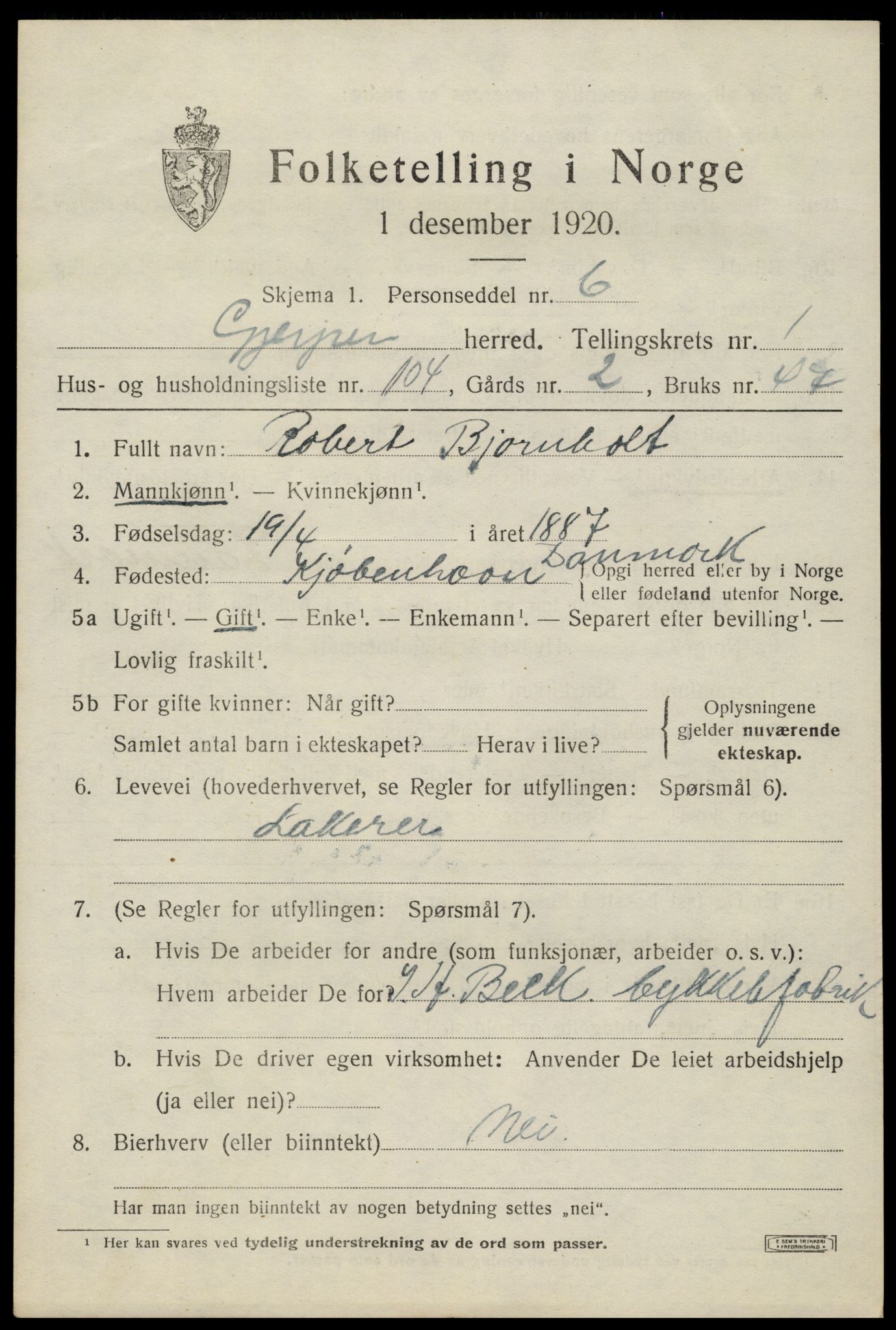 SAKO, 1920 census for Gjerpen, 1920, p. 4080