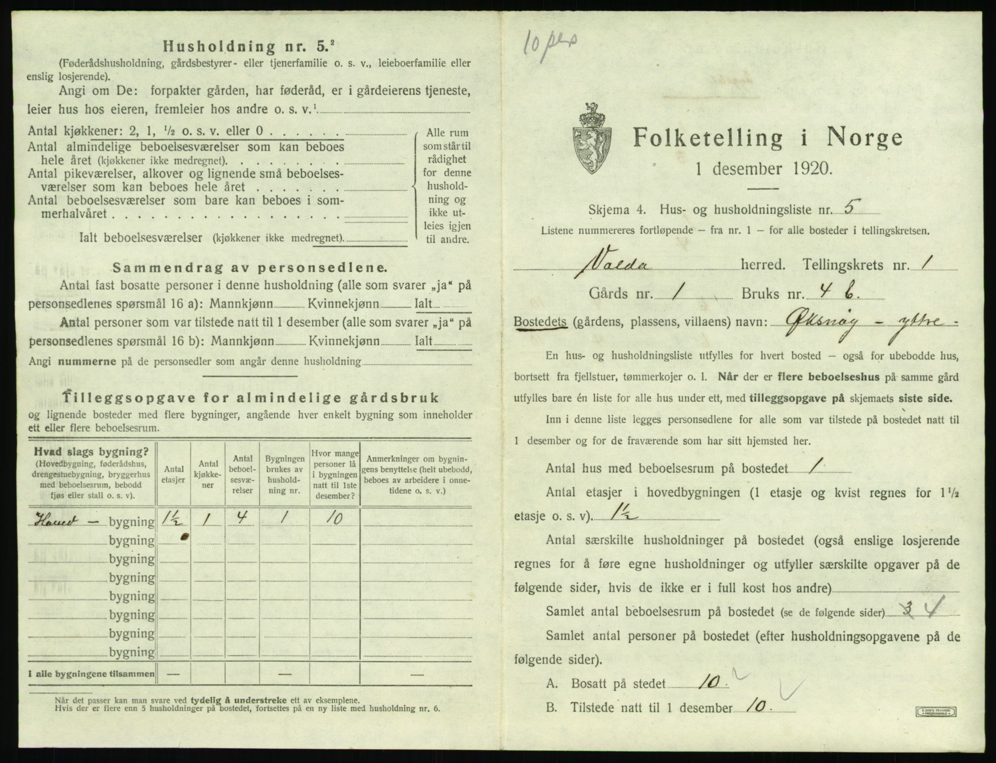 SAT, 1920 census for Volda, 1920, p. 108