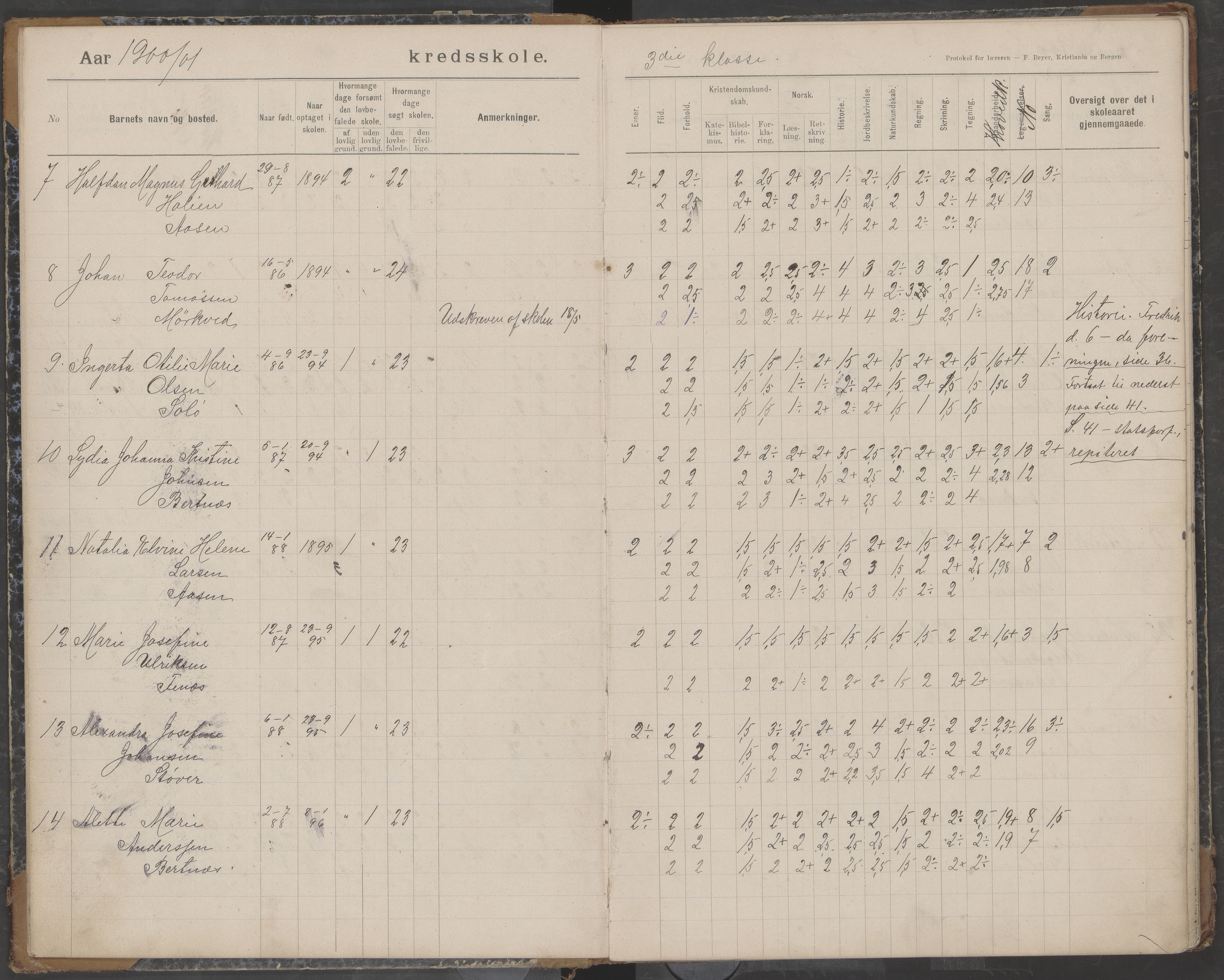 Bodin kommune. Støver skolekrets, AIN/K-18431.510.07/F/Fa/L0003: Skoleprotokoll, 1900-1909