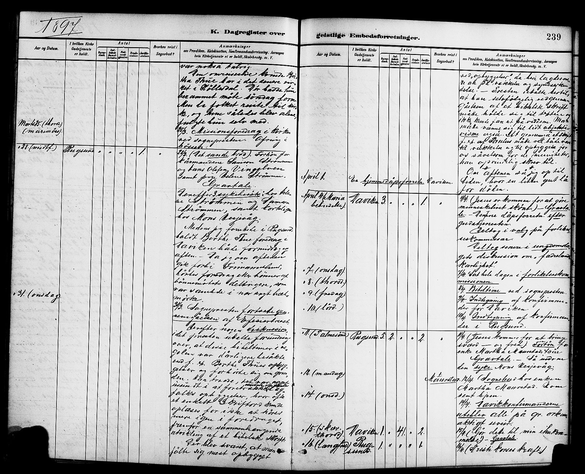 Davik sokneprestembete, SAB/A-79701/H/Haa/Haab/L0001: Parish register (official) no. B 1, 1882-1900, p. 239