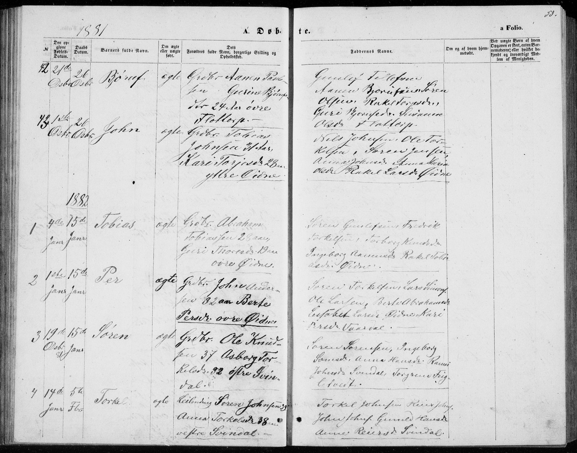 Bjelland sokneprestkontor, SAK/1111-0005/F/Fb/Fbc/L0002: Parish register (copy) no. B 2, 1867-1887, p. 53