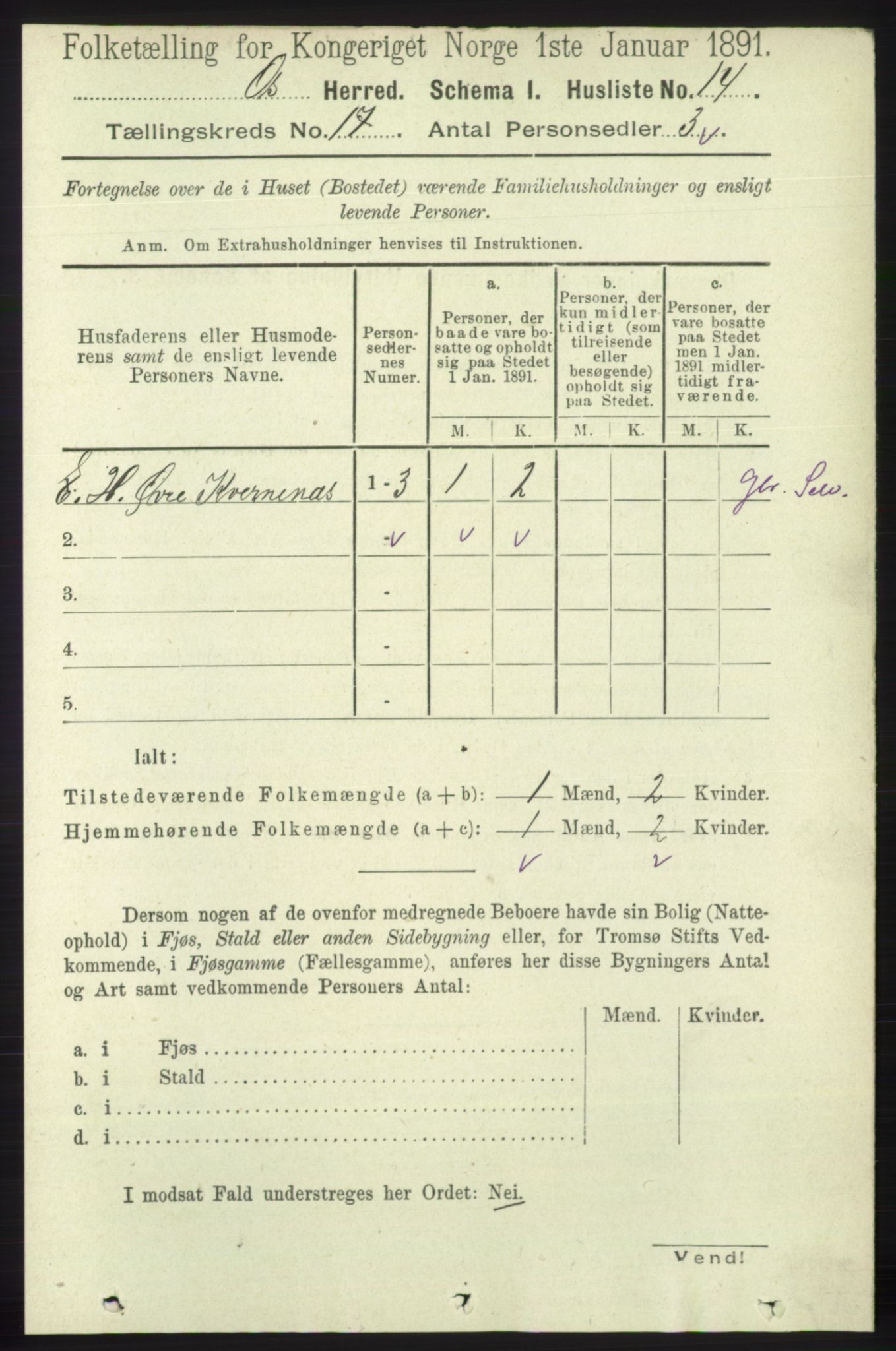 RA, 1891 census for 1243 Os, 1891, p. 3709