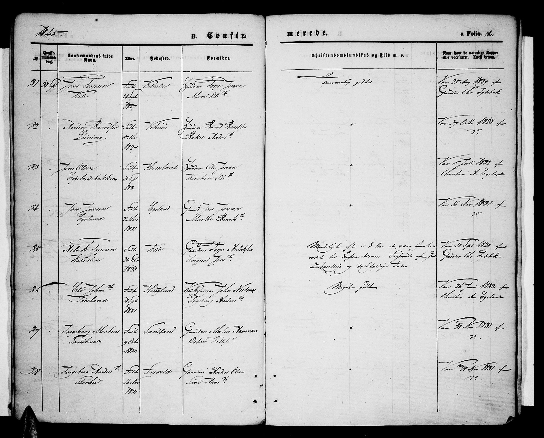 Vennesla sokneprestkontor, AV/SAK-1111-0045/Fa/Fac/L0005: Parish register (official) no. A 5, 1844-1855, p. 12