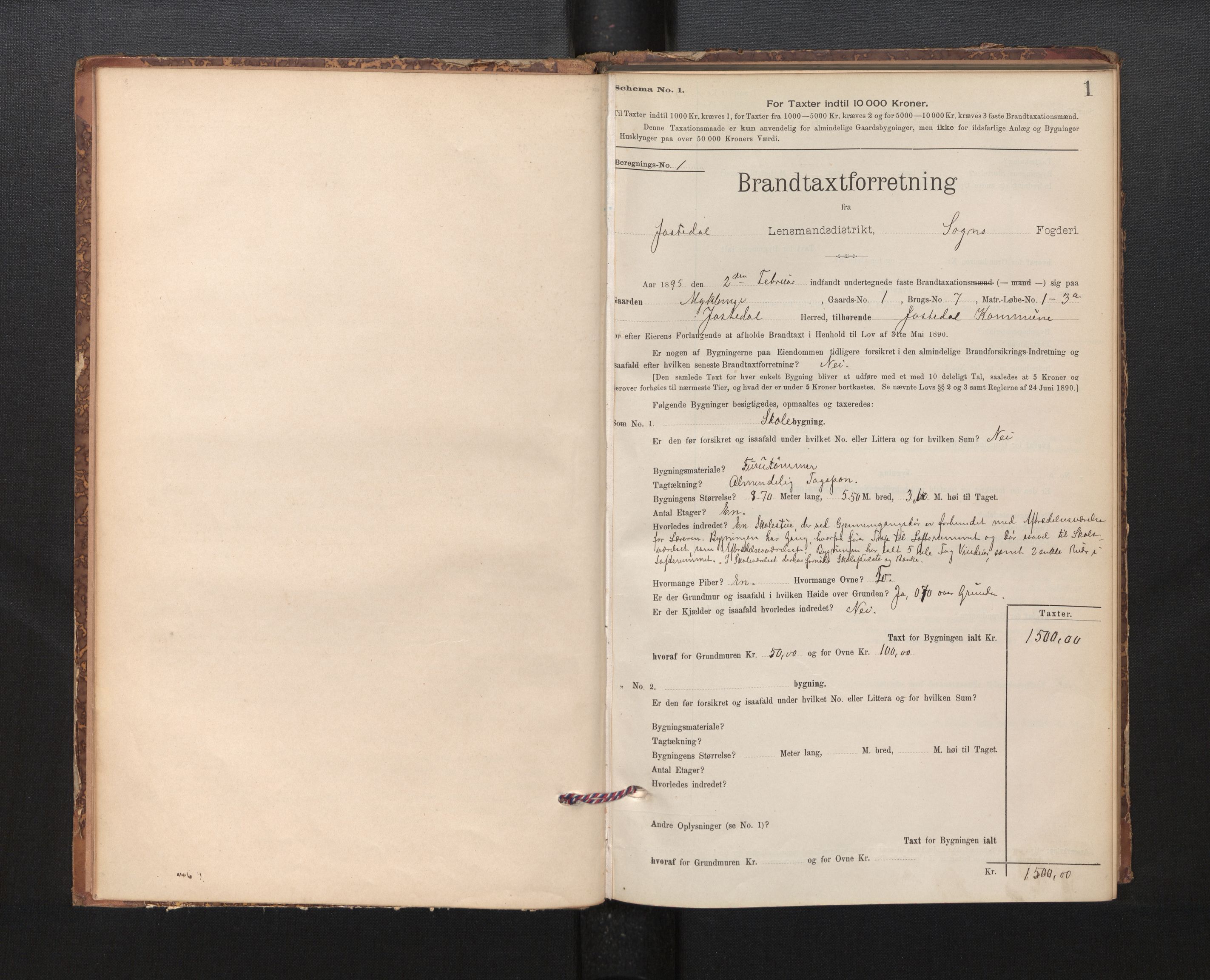 Lensmannen i Jostedal, SAB/A-28601/0012/L0003: Branntakstprotokoll, skjematakst, 1895-1906, p. 1