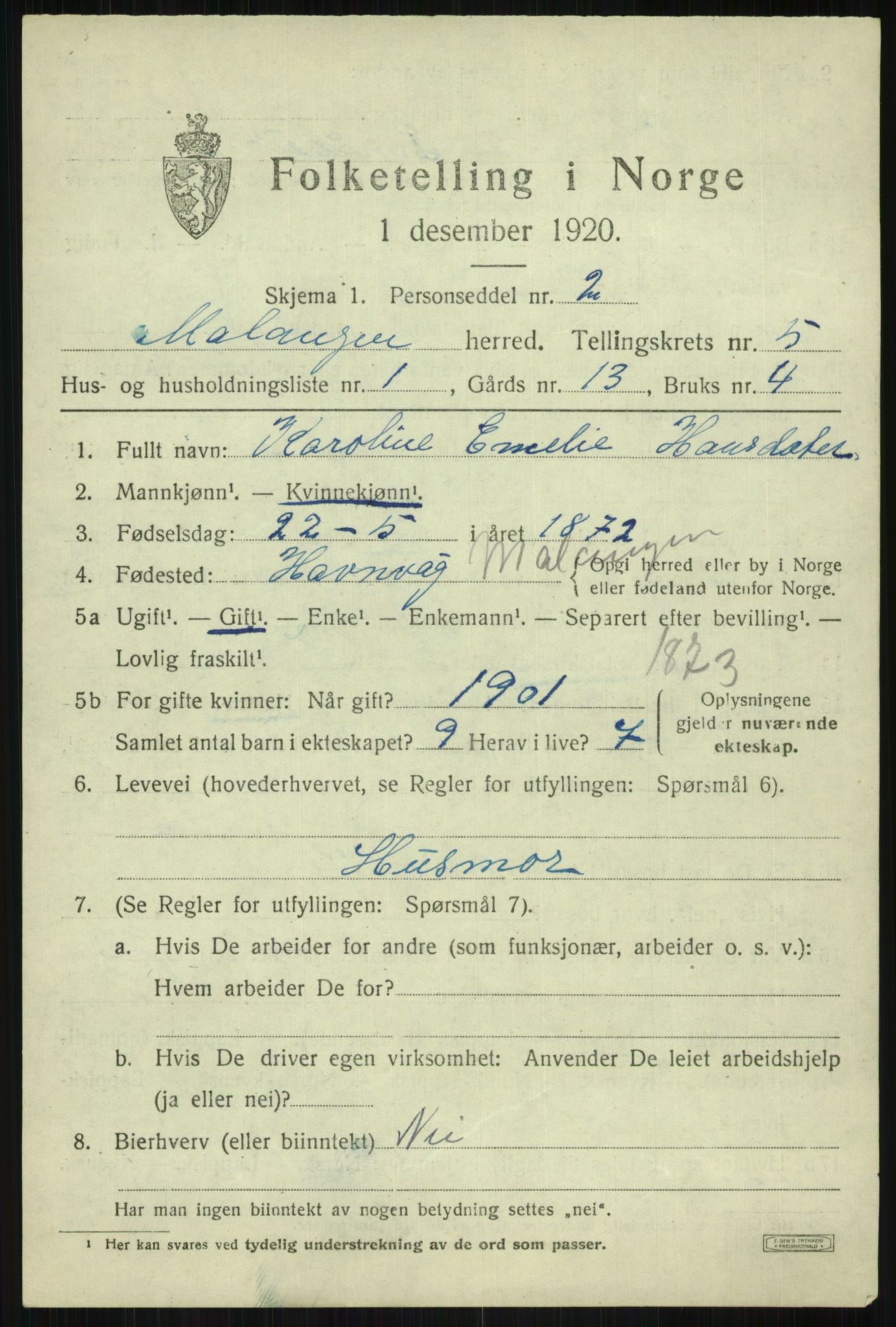 SATØ, 1920 census for Malangen, 1920, p. 1894