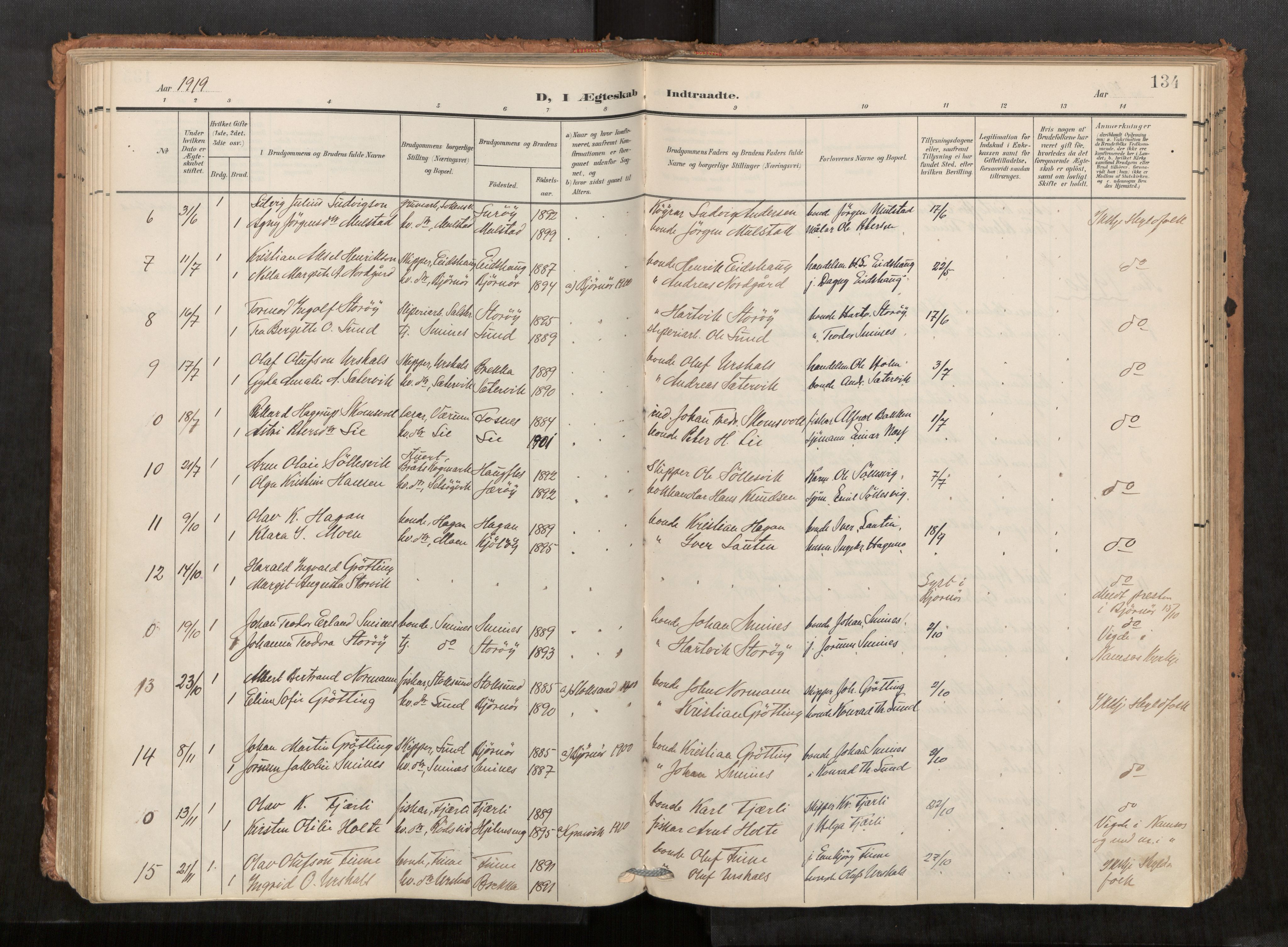 Kolvereid sokneprestkontor, AV/SAT-A-1171/H/Ha/Haa/L0001: Parish register (official) no. 1, 1903-1922, p. 134