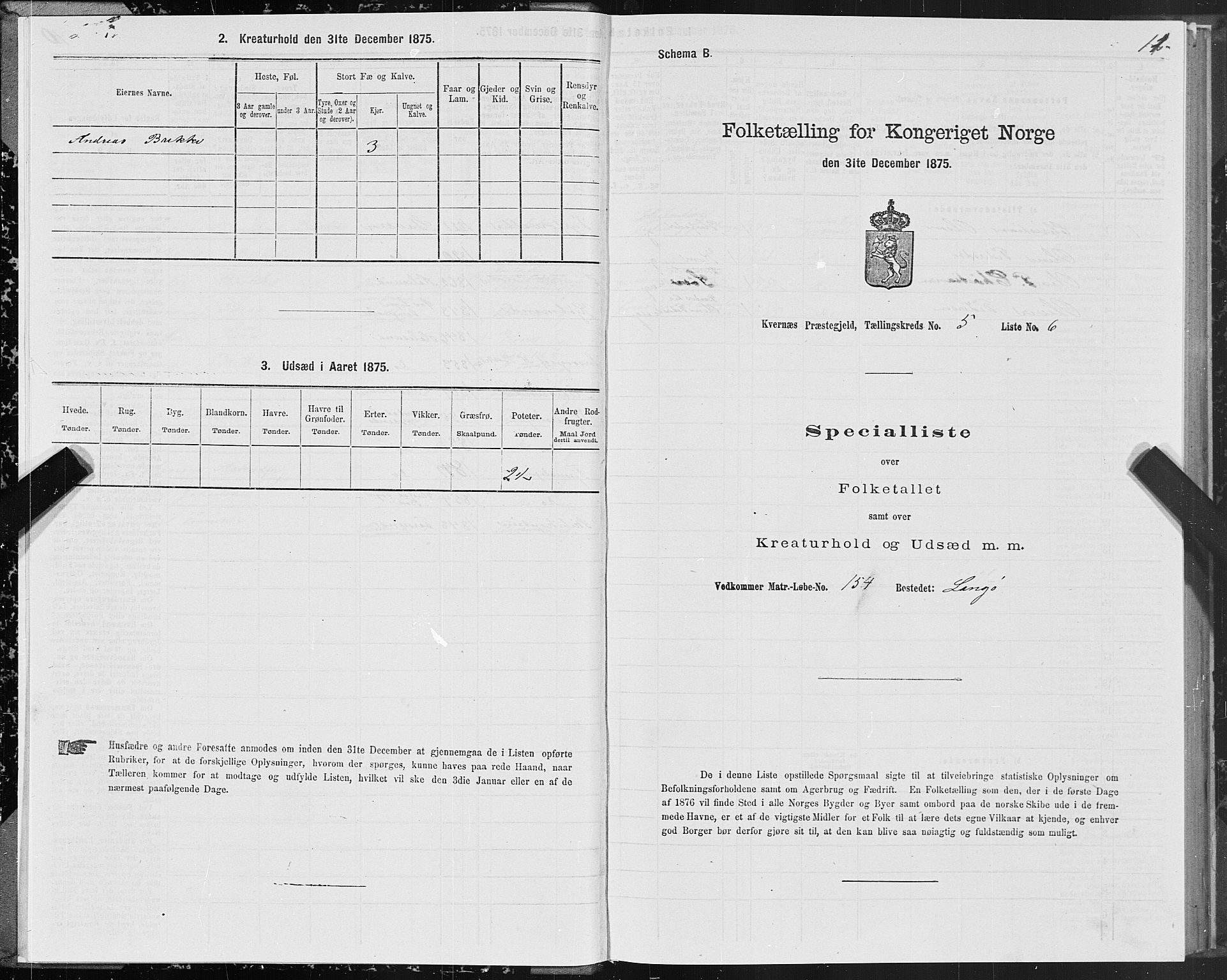 SAT, 1875 census for 1553P Kvernes, 1875, p. 3011