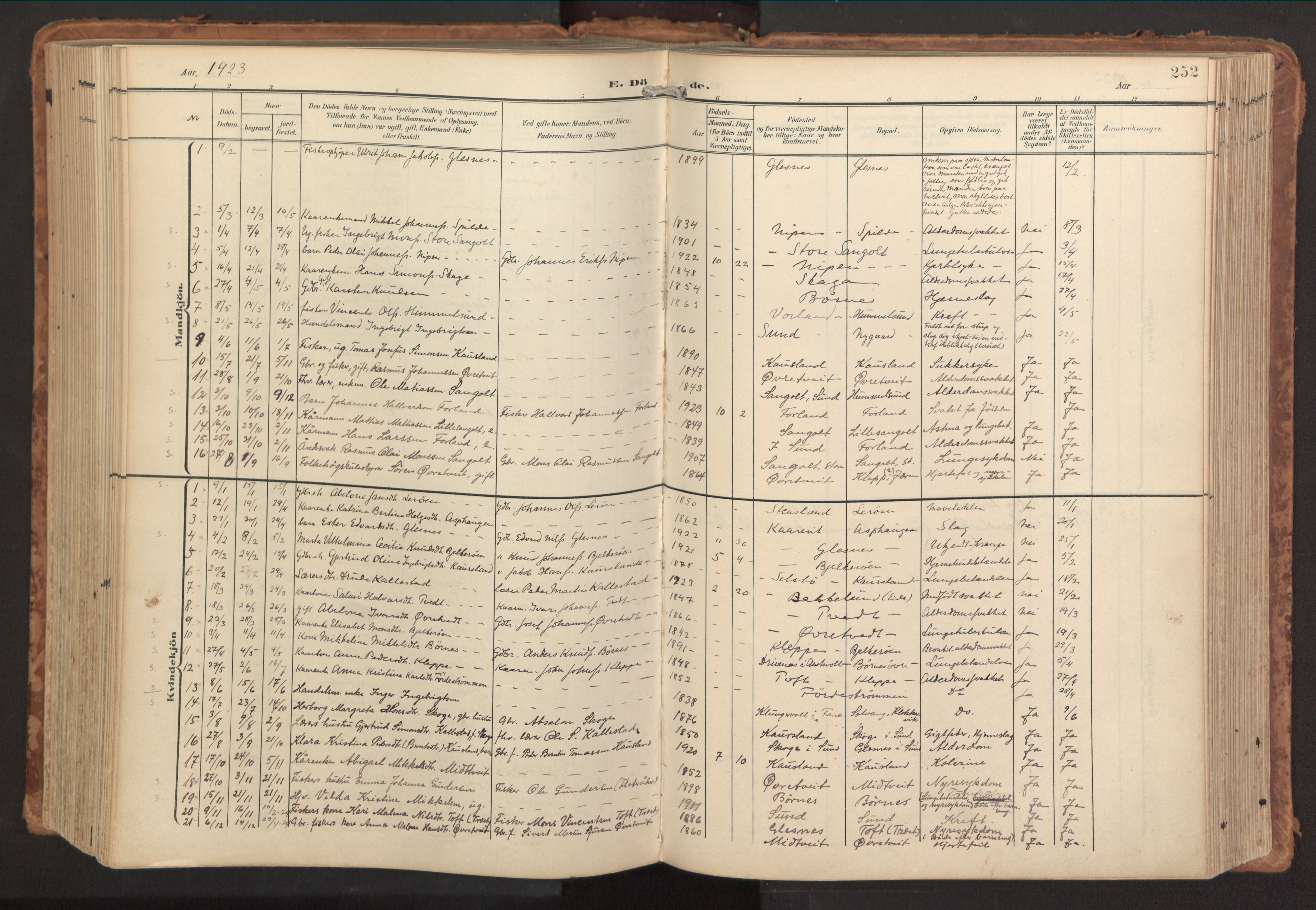 Sund sokneprestembete, AV/SAB-A-99930: Parish register (official) no. B 2, 1907-1926, p. 252