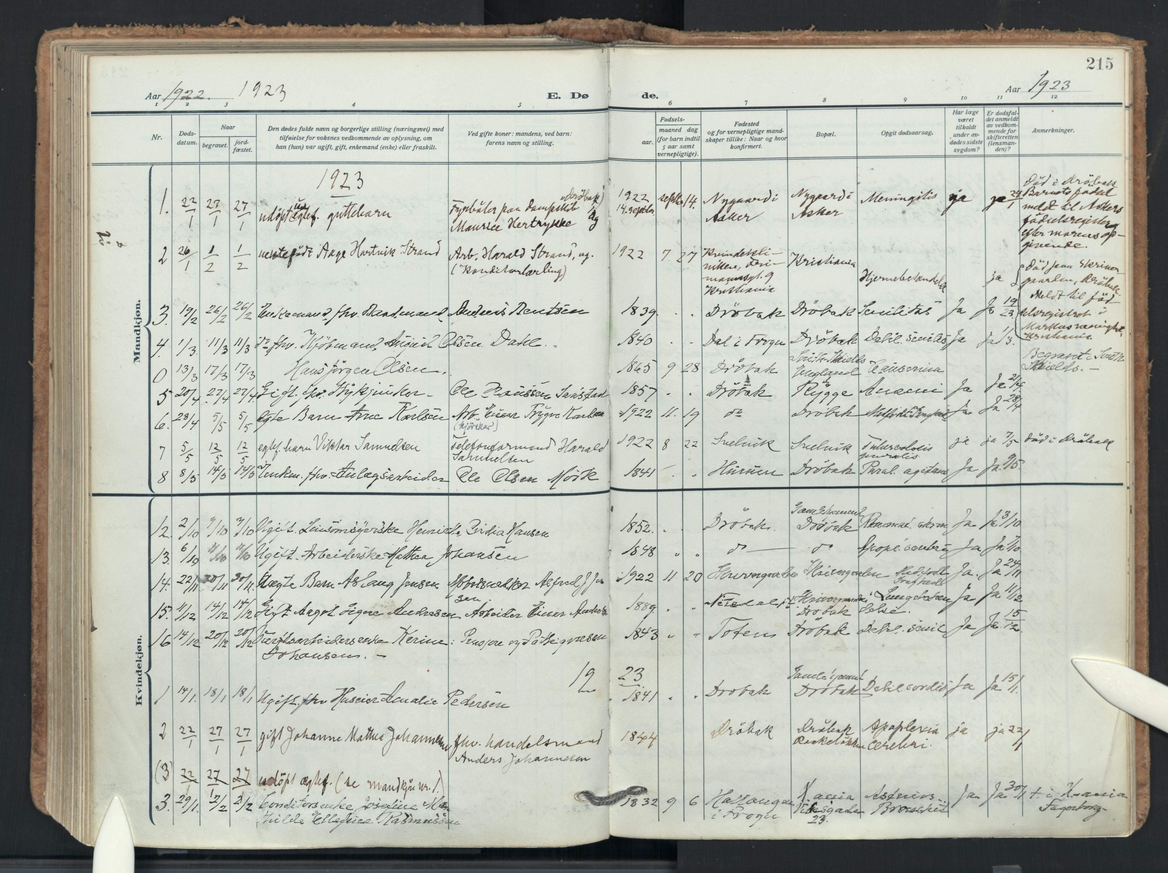 Drøbak prestekontor Kirkebøker, AV/SAO-A-10142a/F/Fb/L0004: Parish register (official) no. II 4, 1918-1933, p. 215