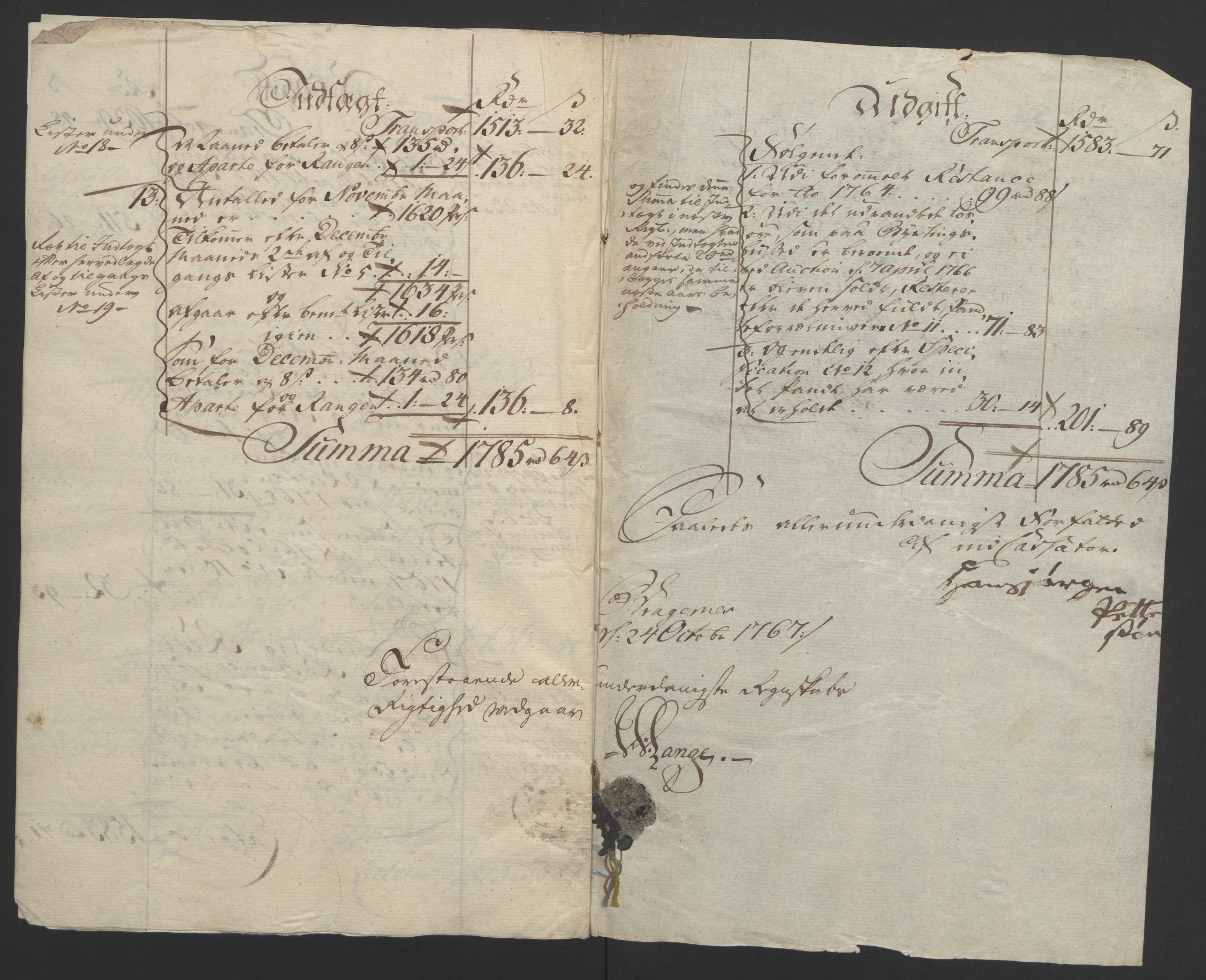 Rentekammeret inntil 1814, Reviderte regnskaper, Byregnskaper, AV/RA-EA-4066/R/Rf/L0119/0001: [F2] Kontribusjonsregnskap / Ekstraskatt, 1762-1767, p. 268