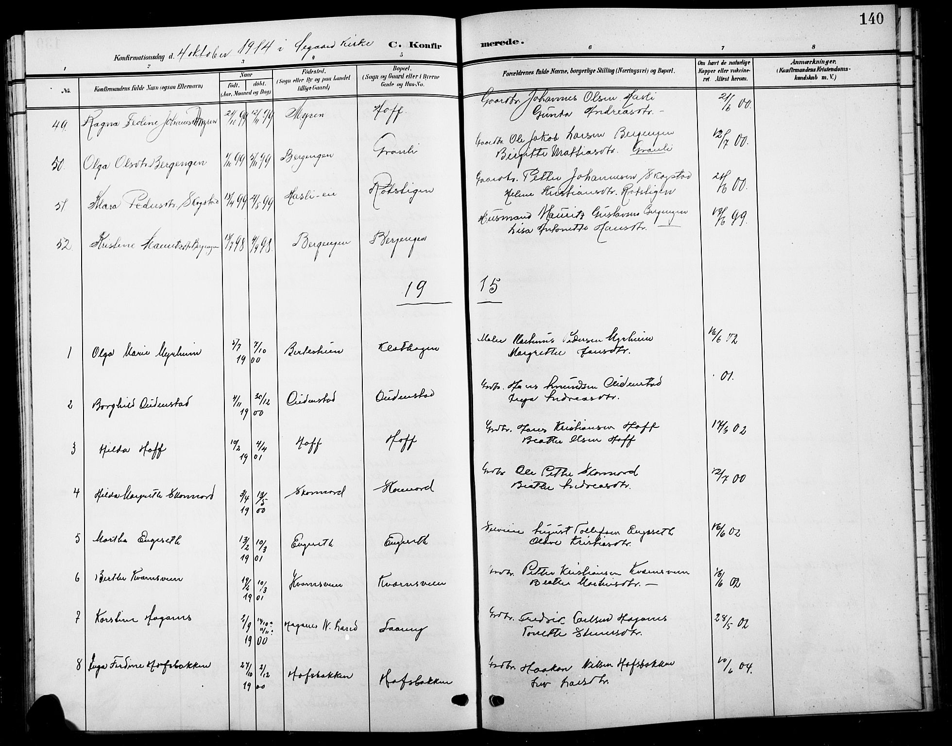 Biri prestekontor, SAH/PREST-096/H/Ha/Hab/L0005: Parish register (copy) no. 5, 1906-1919, p. 140