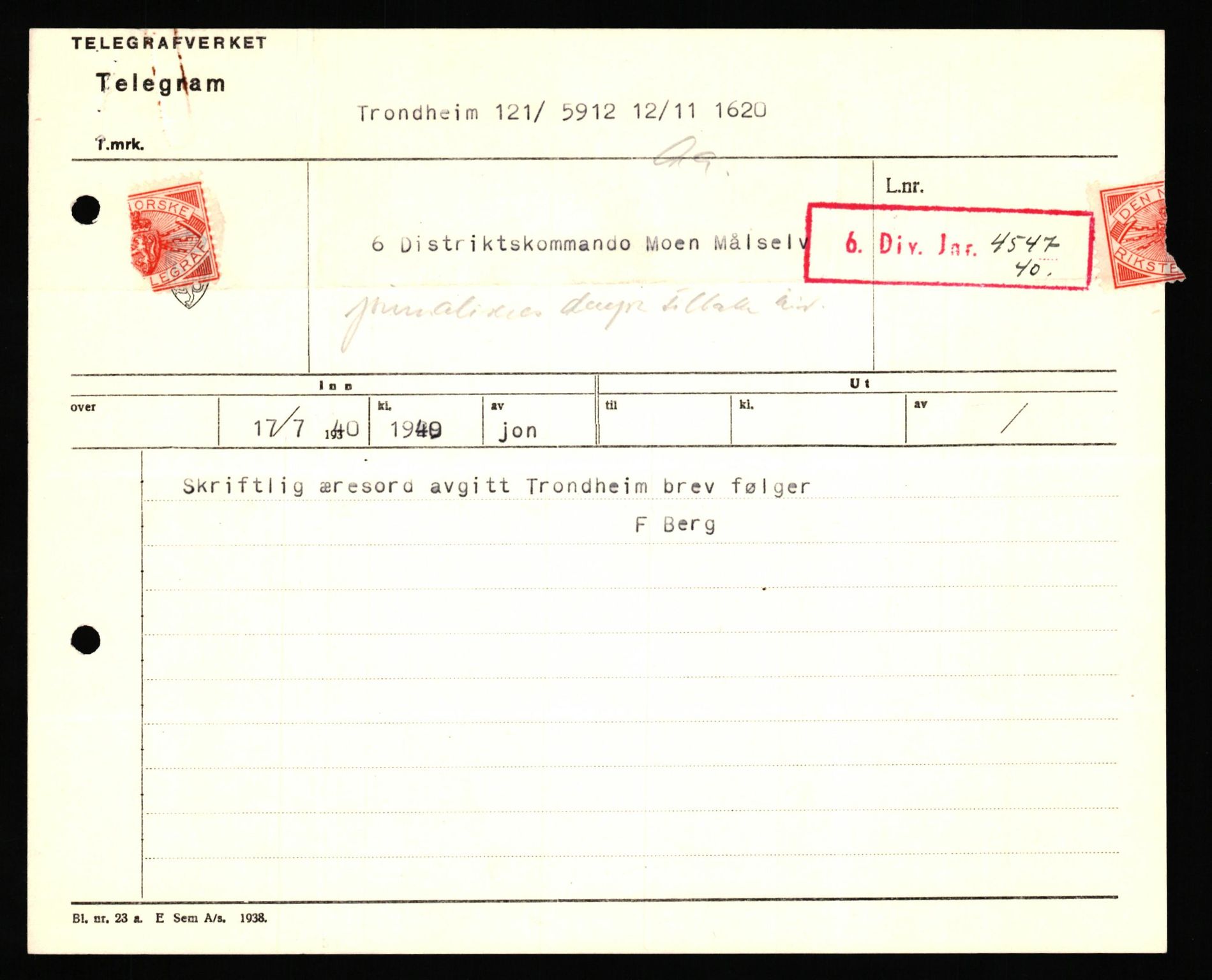 Forsvaret, Forsvarets krigshistoriske avdeling, AV/RA-RAFA-2017/Y/Yf/L0198: II-C-11-2100  -  Kapitulasjonen i 1940, 1940, p. 522