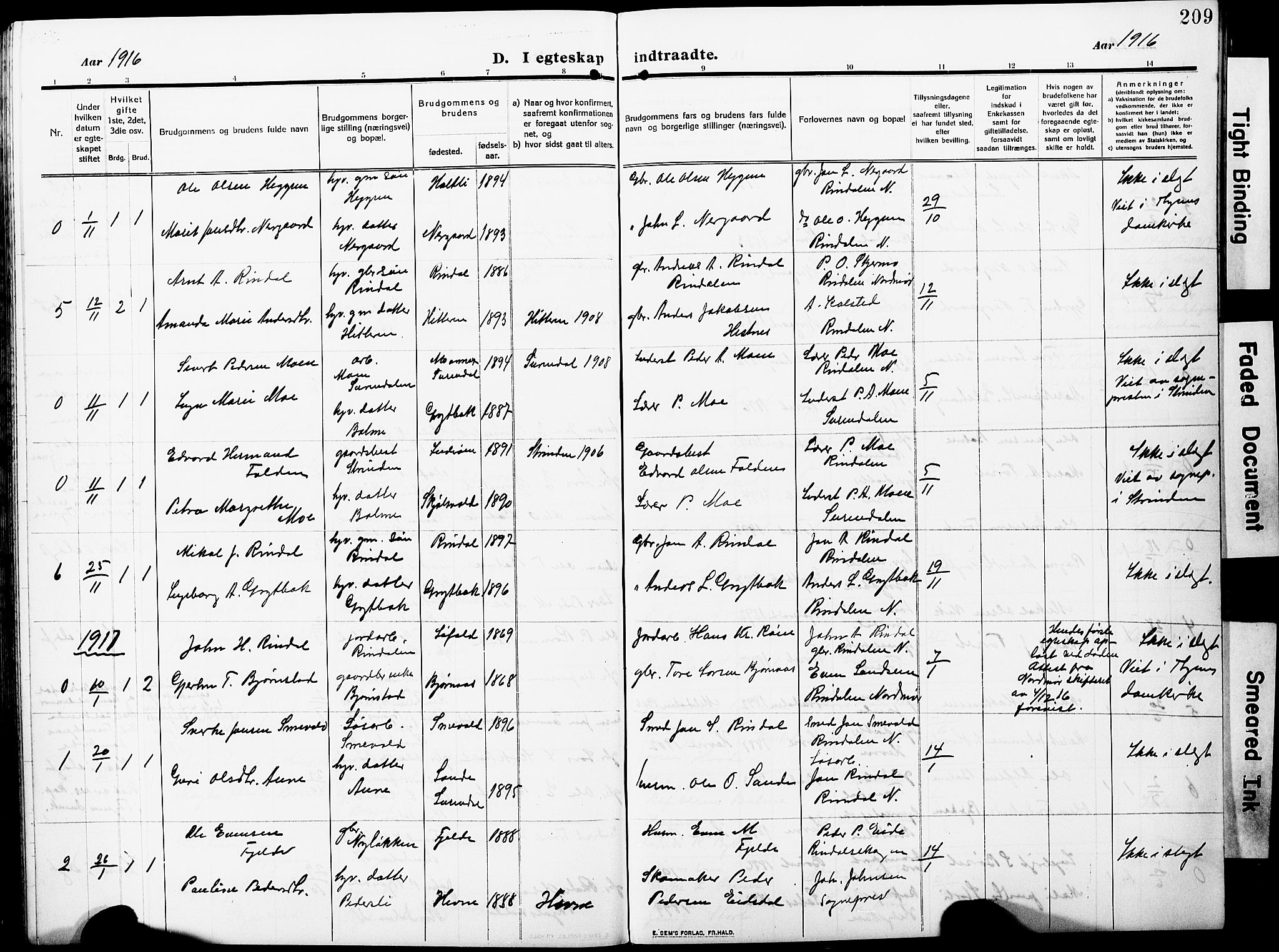 Ministerialprotokoller, klokkerbøker og fødselsregistre - Møre og Romsdal, AV/SAT-A-1454/598/L1079: Parish register (copy) no. 598C04, 1909-1927, p. 209