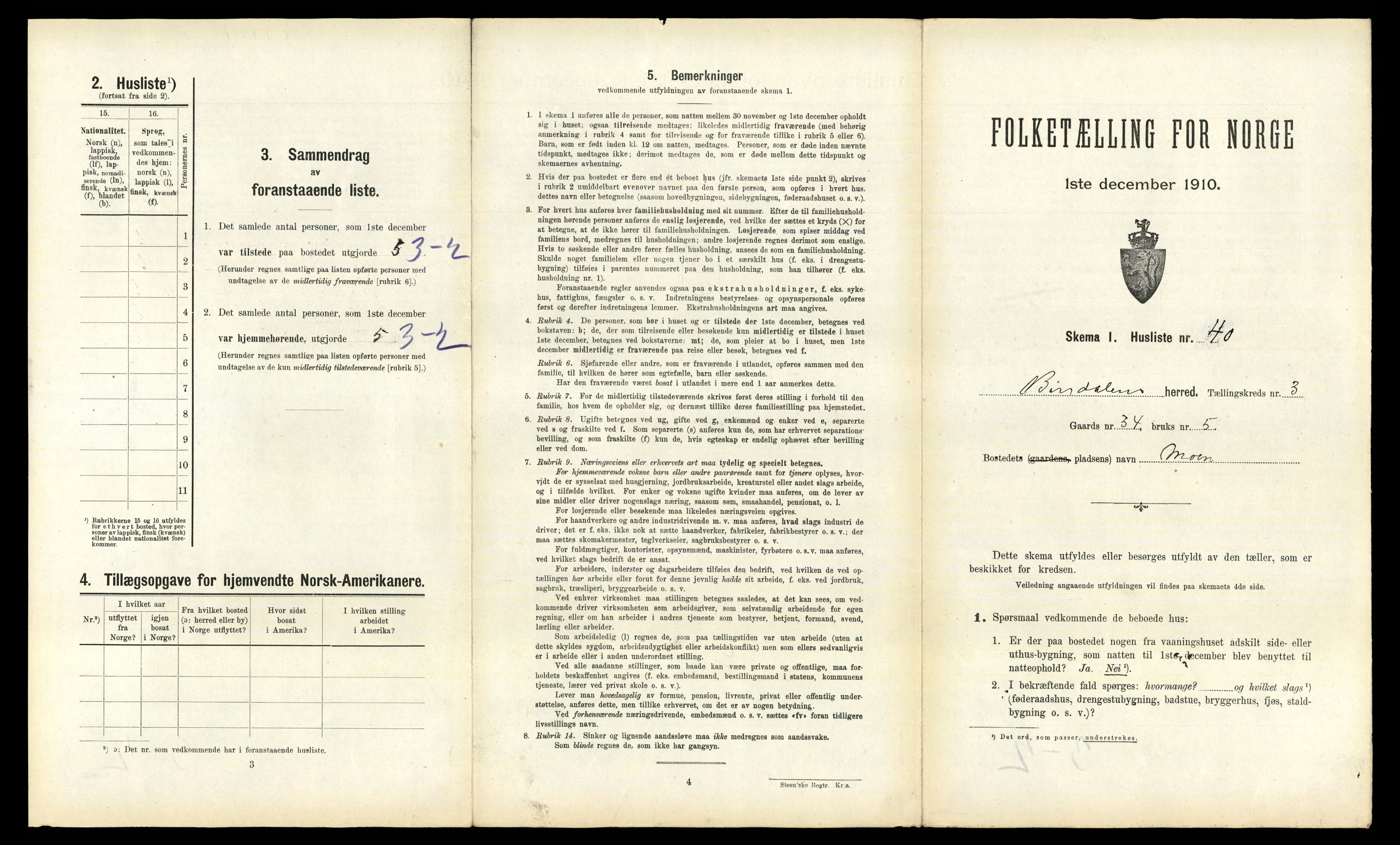 RA, 1910 census for Bindal, 1910, p. 354