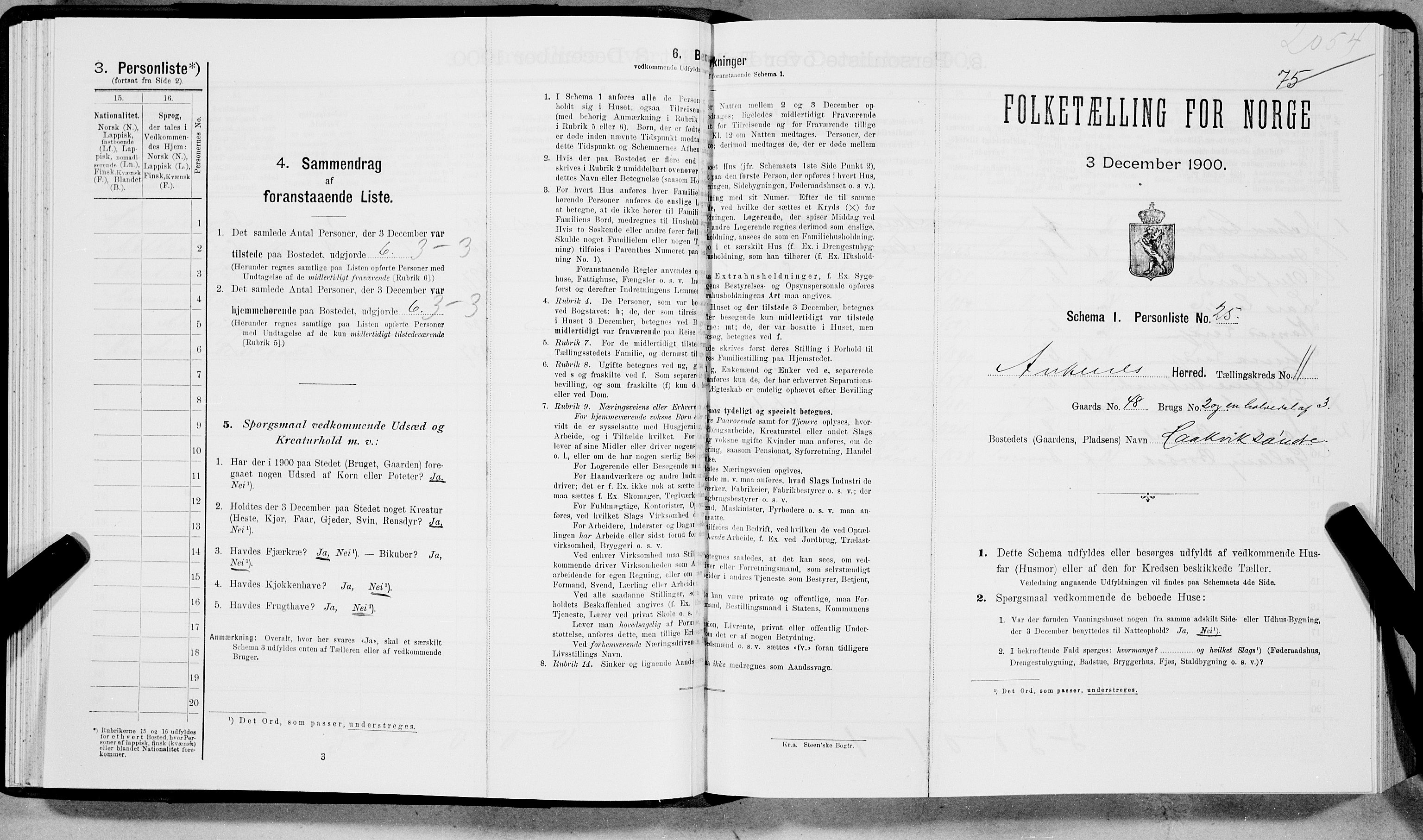 SAT, 1900 census for Ankenes, 1900, p. 1244