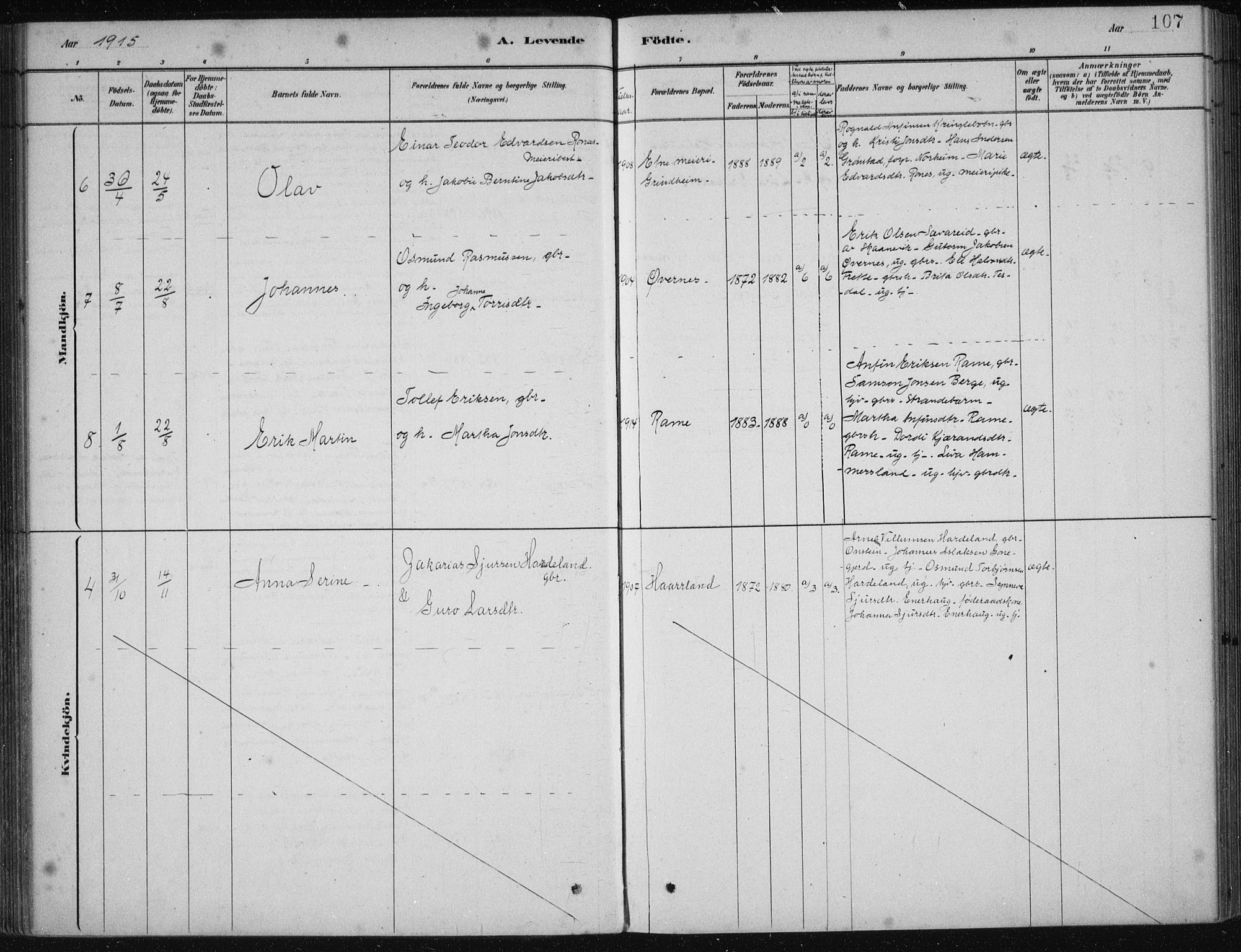 Etne sokneprestembete, SAB/A-75001/H/Haa: Parish register (official) no. D  1, 1879-1919, p. 107