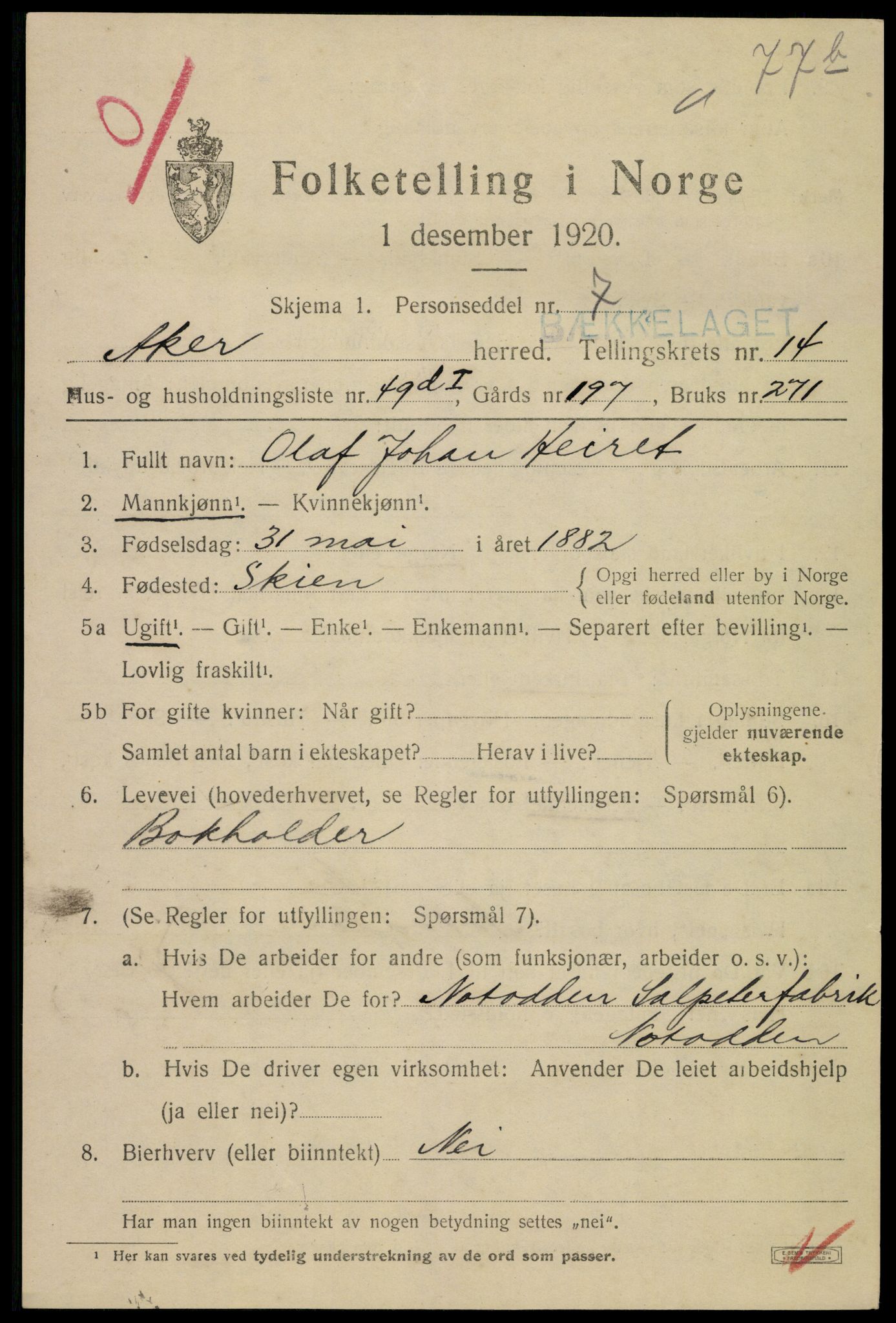 SAO, 1920 census for Aker, 1920, p. 85796