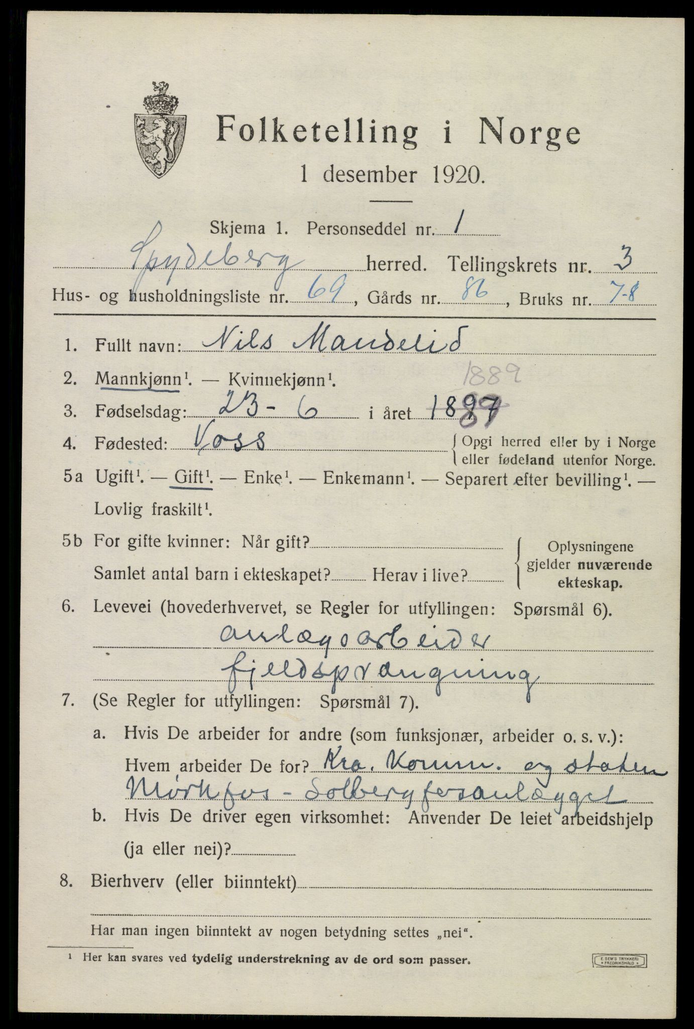 SAO, 1920 census for Spydeberg, 1920, p. 5127