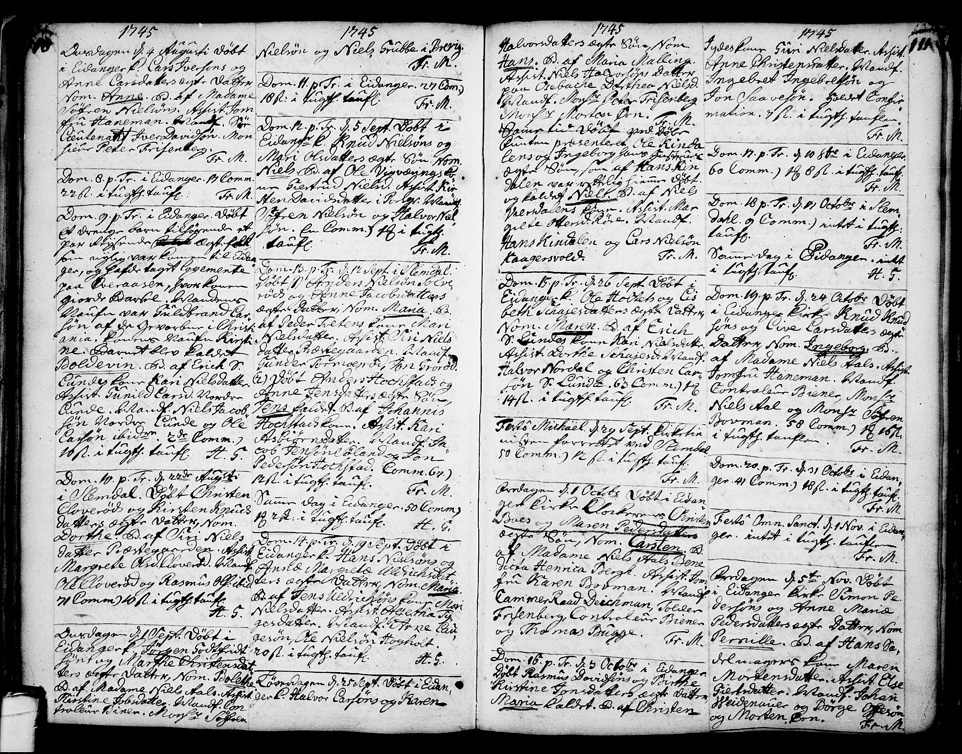 Eidanger kirkebøker, SAKO/A-261/F/Fa/L0004: Parish register (official) no. 4, 1733-1759, p. 110-111