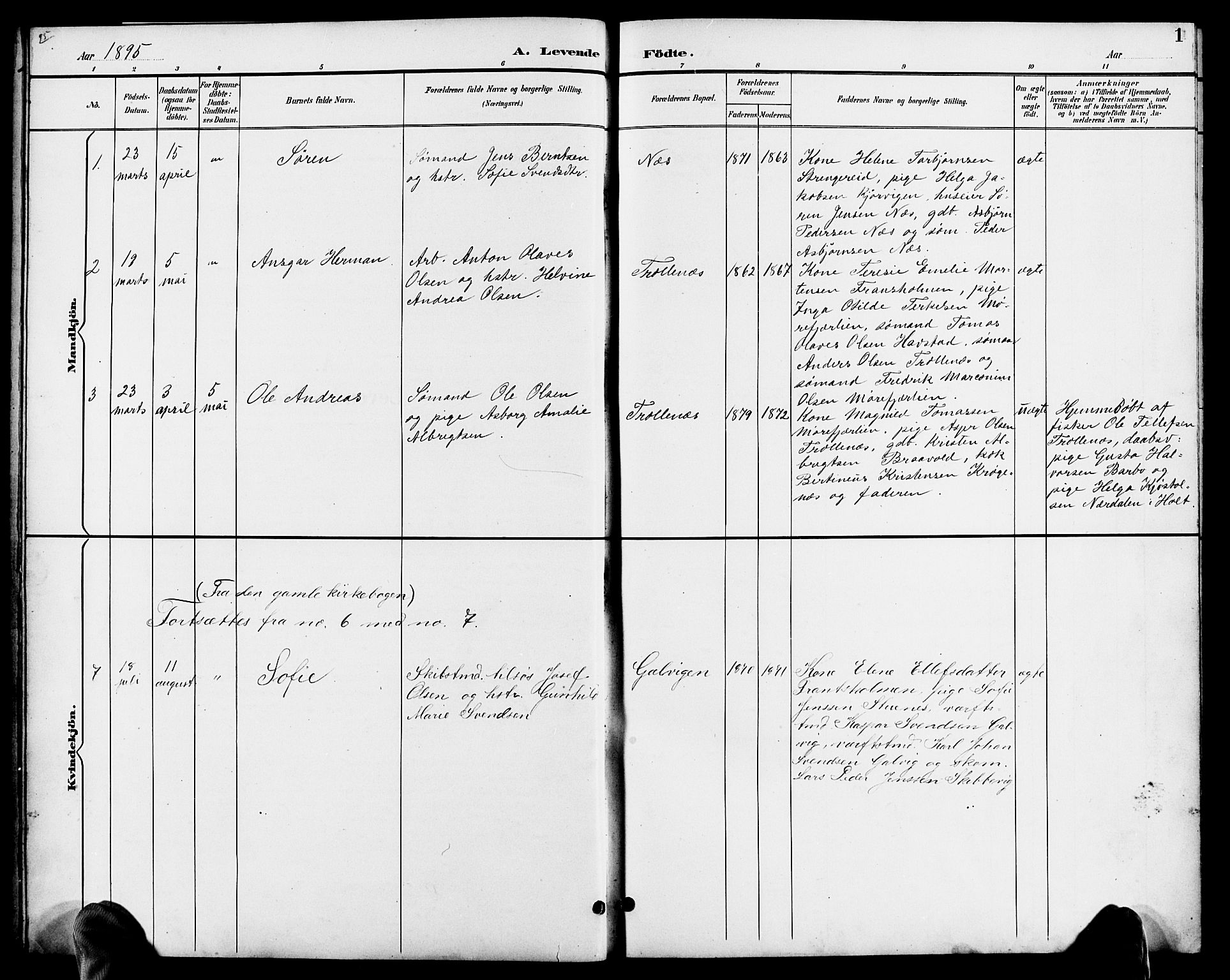 Austre Moland sokneprestkontor, SAK/1111-0001/F/Fb/Fbb/L0002: Parish register (copy) no. B 2, 1894-1918, p. 1