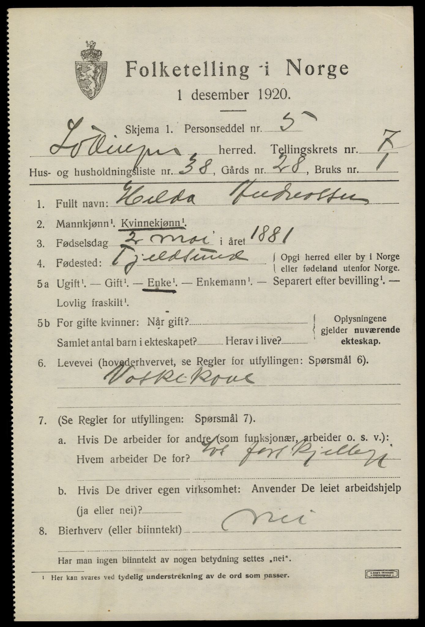 SAT, 1920 census for Lødingen, 1920, p. 4563